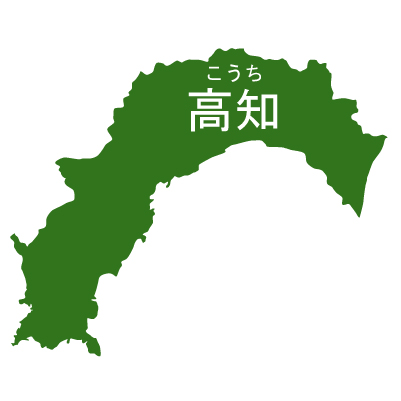 高知県イラストマップ県名ルビあり（緑）