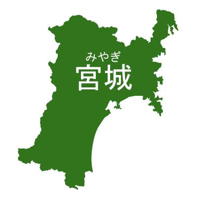 宮城県イラストマップ県名ルビあり（緑）