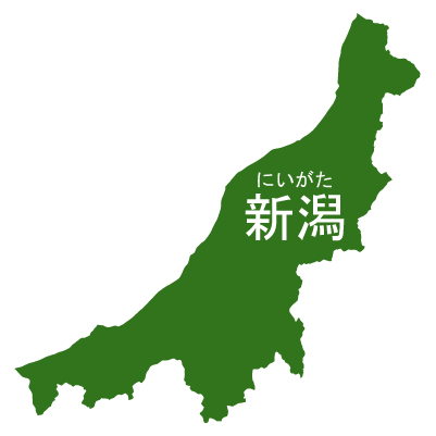 新潟県イラストマップ県名ルビあり（緑）