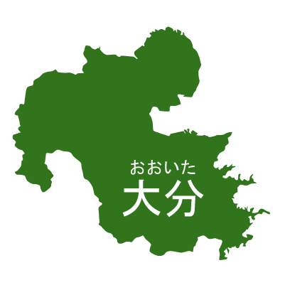 大分県イラストマップ県名ルビあり（緑）