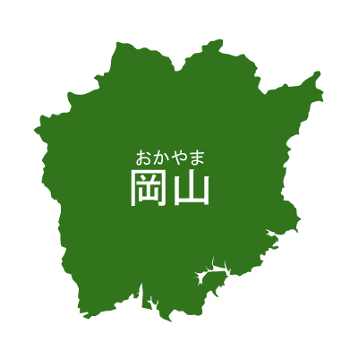 岡山県イラストマップ県名ルビあり（緑）