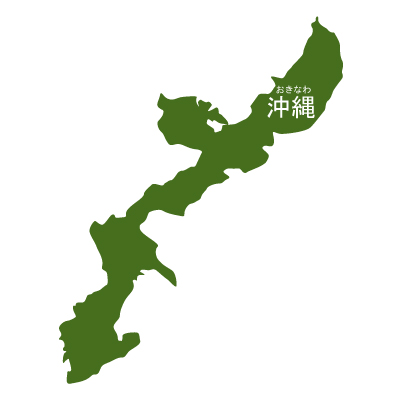 沖縄県イラストマップ県名ルビあり（緑）