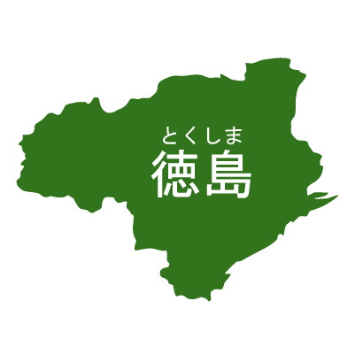 徳島県イラストマップ県名ルビあり（緑）