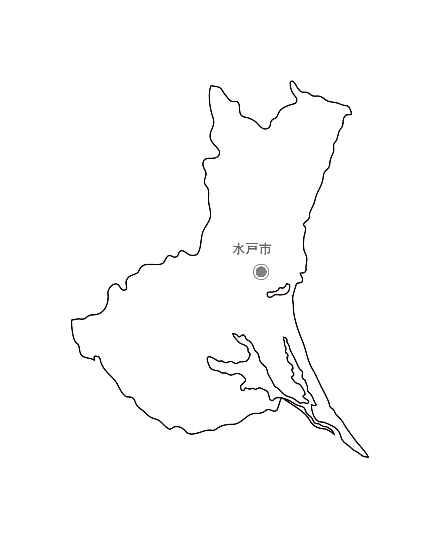 [白地図]茨城県・都道府県名・県庁所在地あり