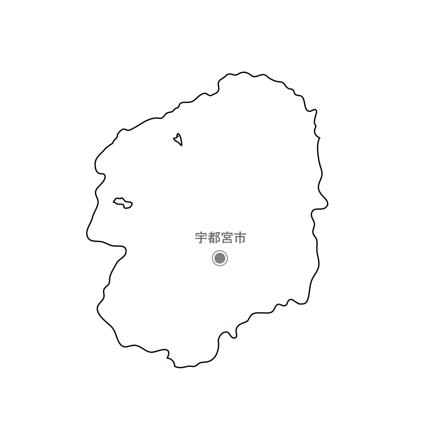 [白地図]栃木県・都道府県名・県庁所在地あり