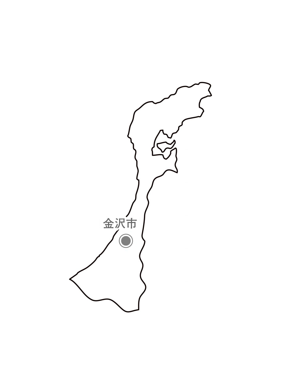 白地図フリーイラスト｜石川県・都道府県名・県庁所在地あり
