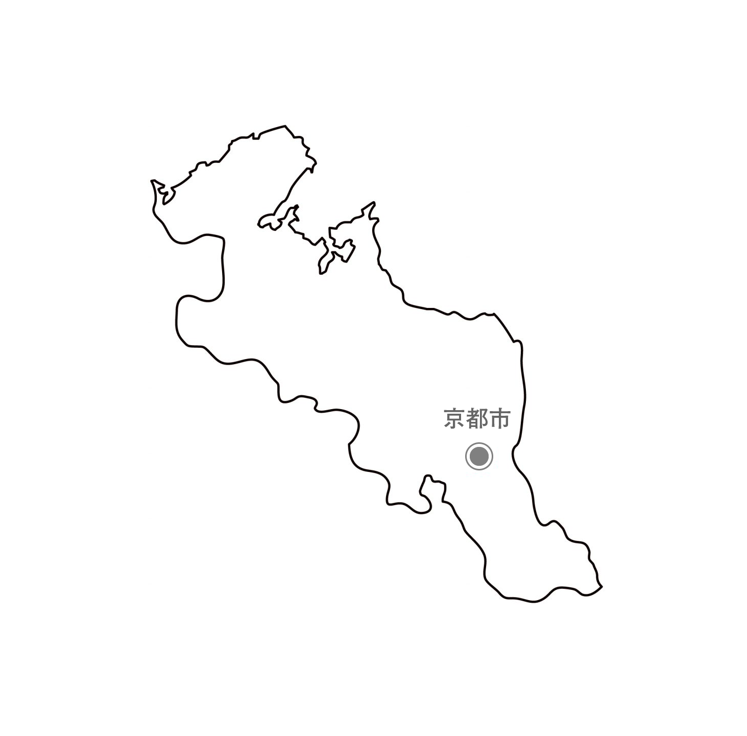 [白地図]京都府・都道府県名・県庁所在地あり