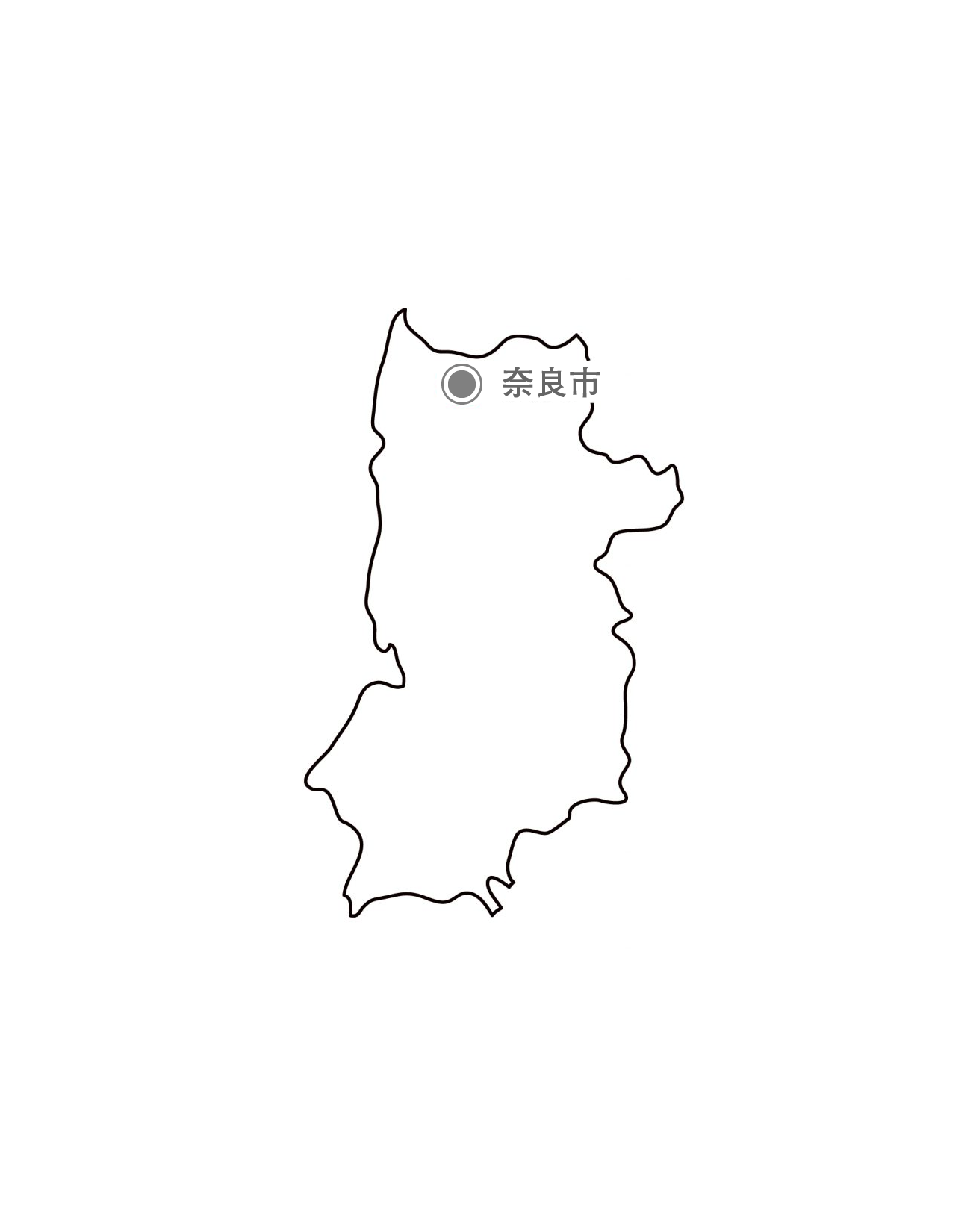 [白地図]奈良県・都道府県名・県庁所在地あり