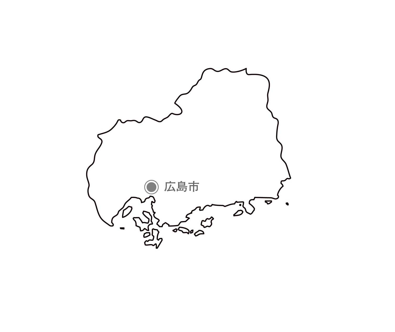白地図フリーイラスト｜広島県・都道府県名・県庁所在地あり