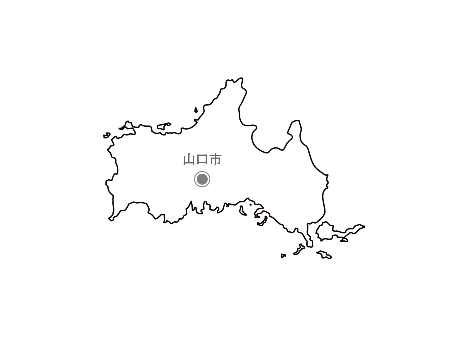 白地図フリーイラスト｜山口県・都道府県名・県庁所在地あり