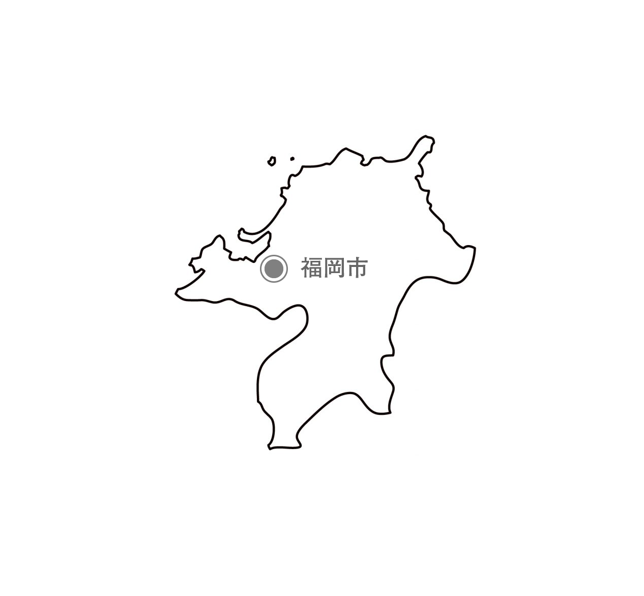 [白地図]福岡県・都道府県名・県庁所在地あり