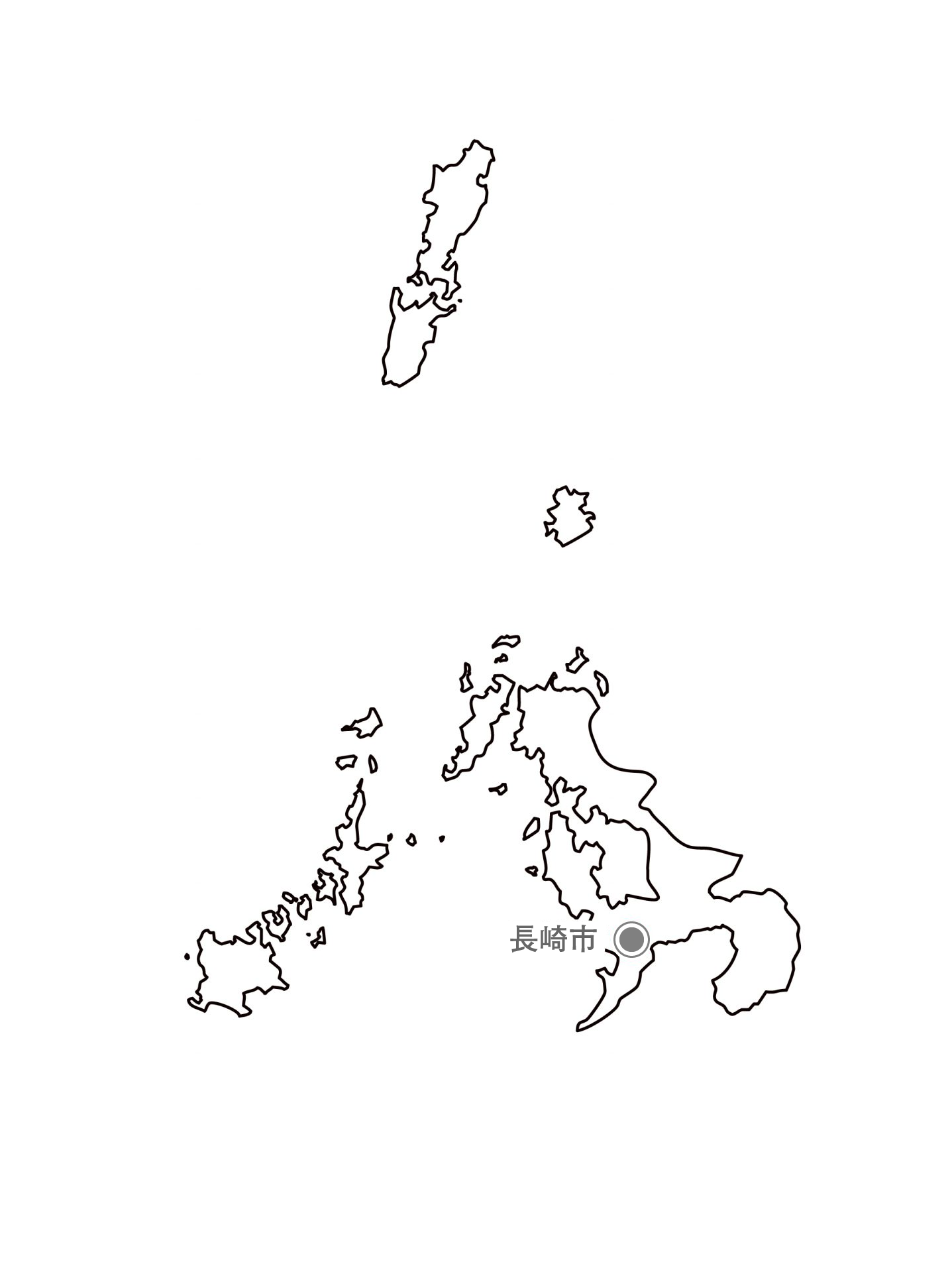 白地図フリーイラスト｜長崎県・都道府県名・県庁所在地あり