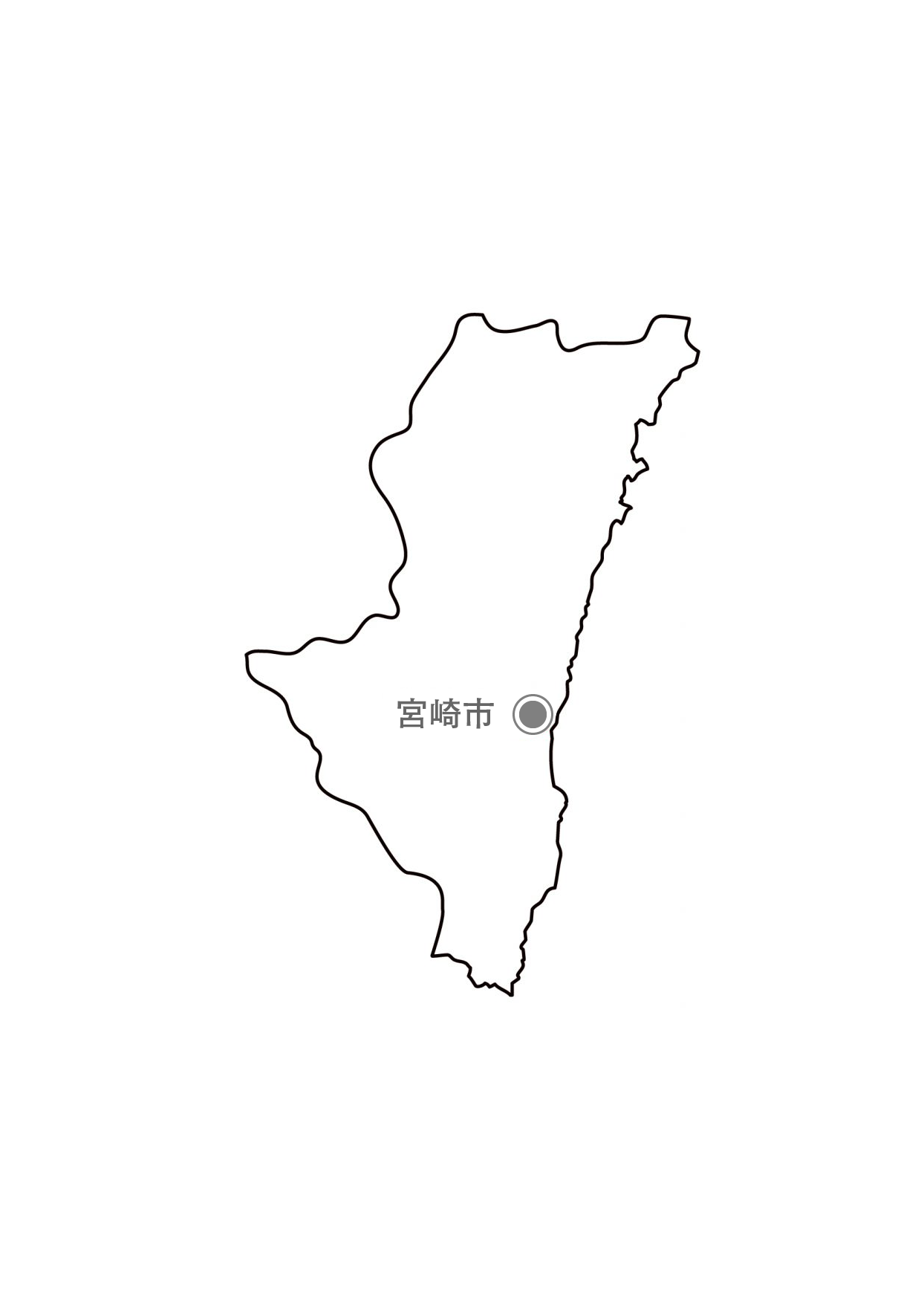 白地図フリーイラスト｜宮崎県・都道府県名・県庁所在地あり