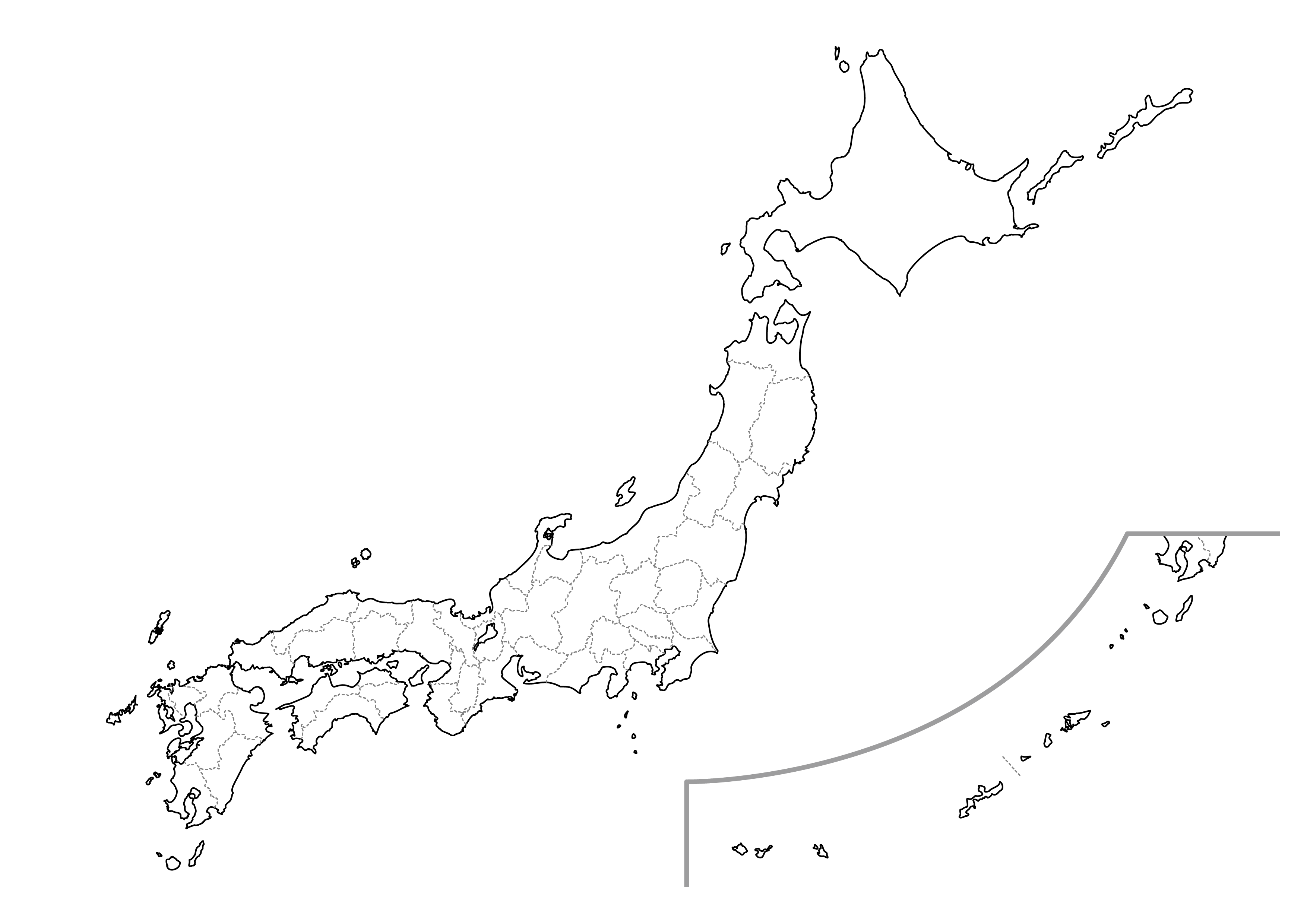 日本地図の白地図イラスト無料素材集 県庁所在地あり