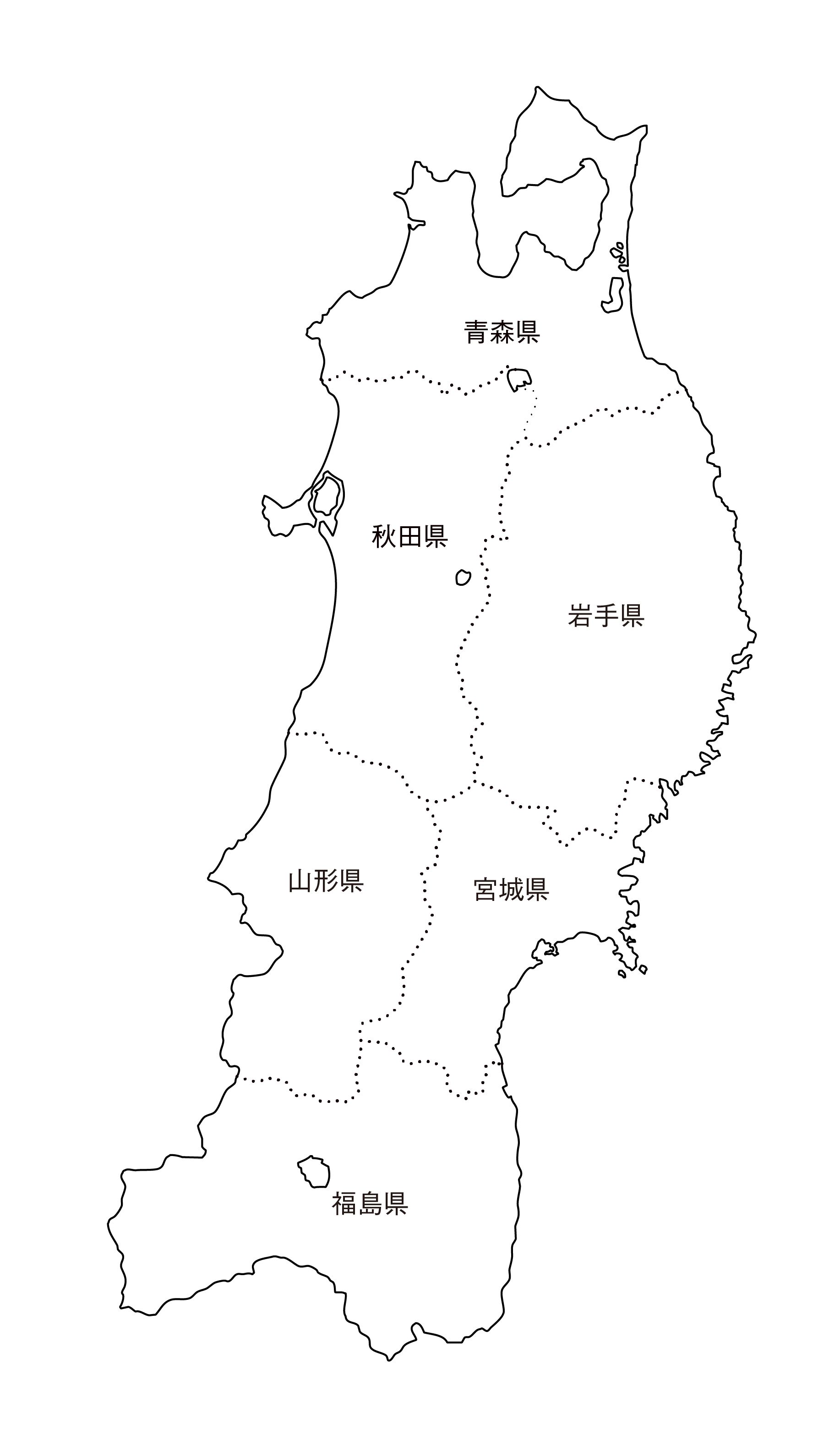 東北地方の白地図イラスト無料素材集 県庁所在地 市町村名あり