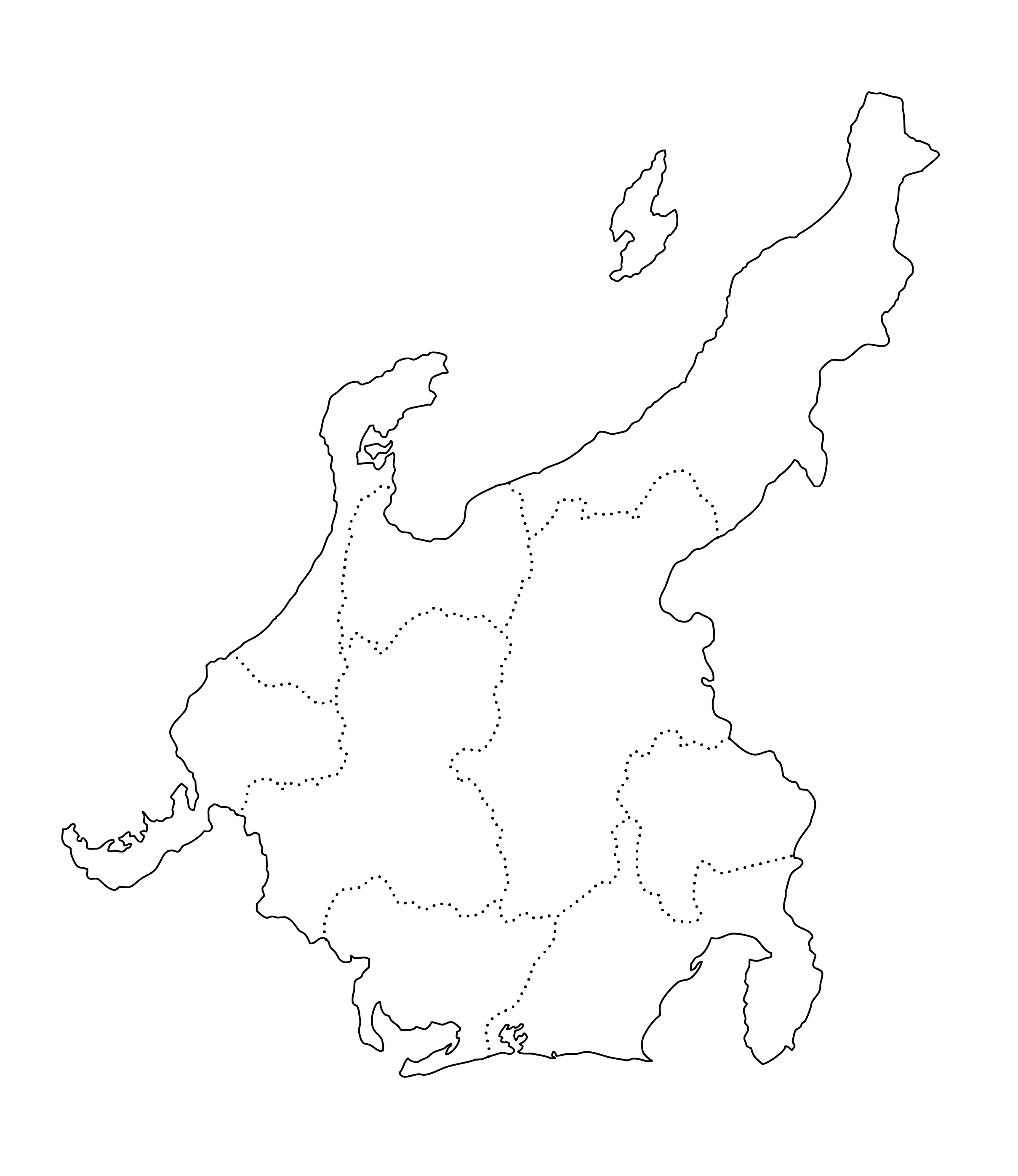 白地図・中部・都道府県名なし