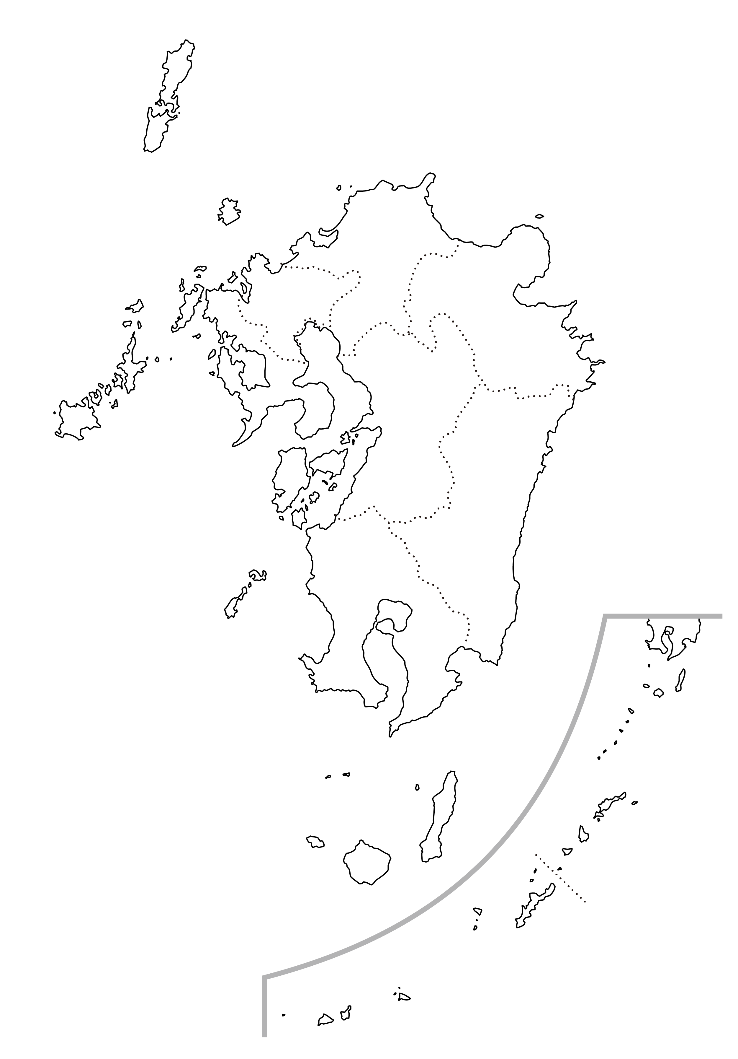 九州 沖縄地方無料フリーイラスト 日本語 都道府県名あり 都道府県線あり 青