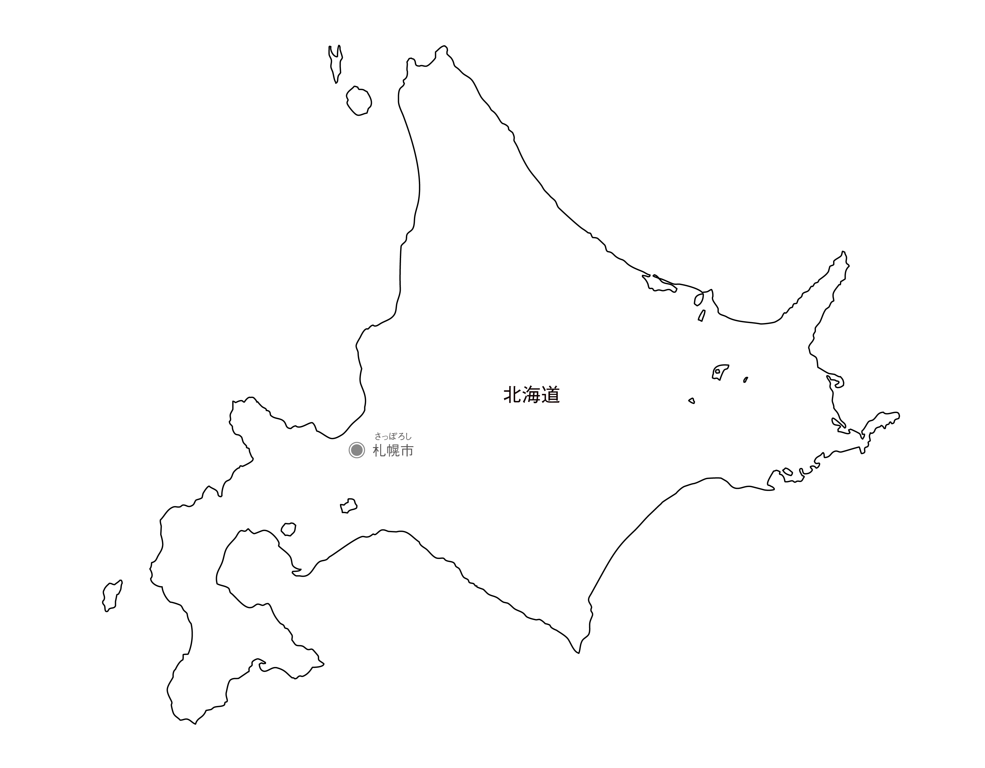 北海道地方の白地図イラスト無料素材集 県庁所在地 市町村名あり