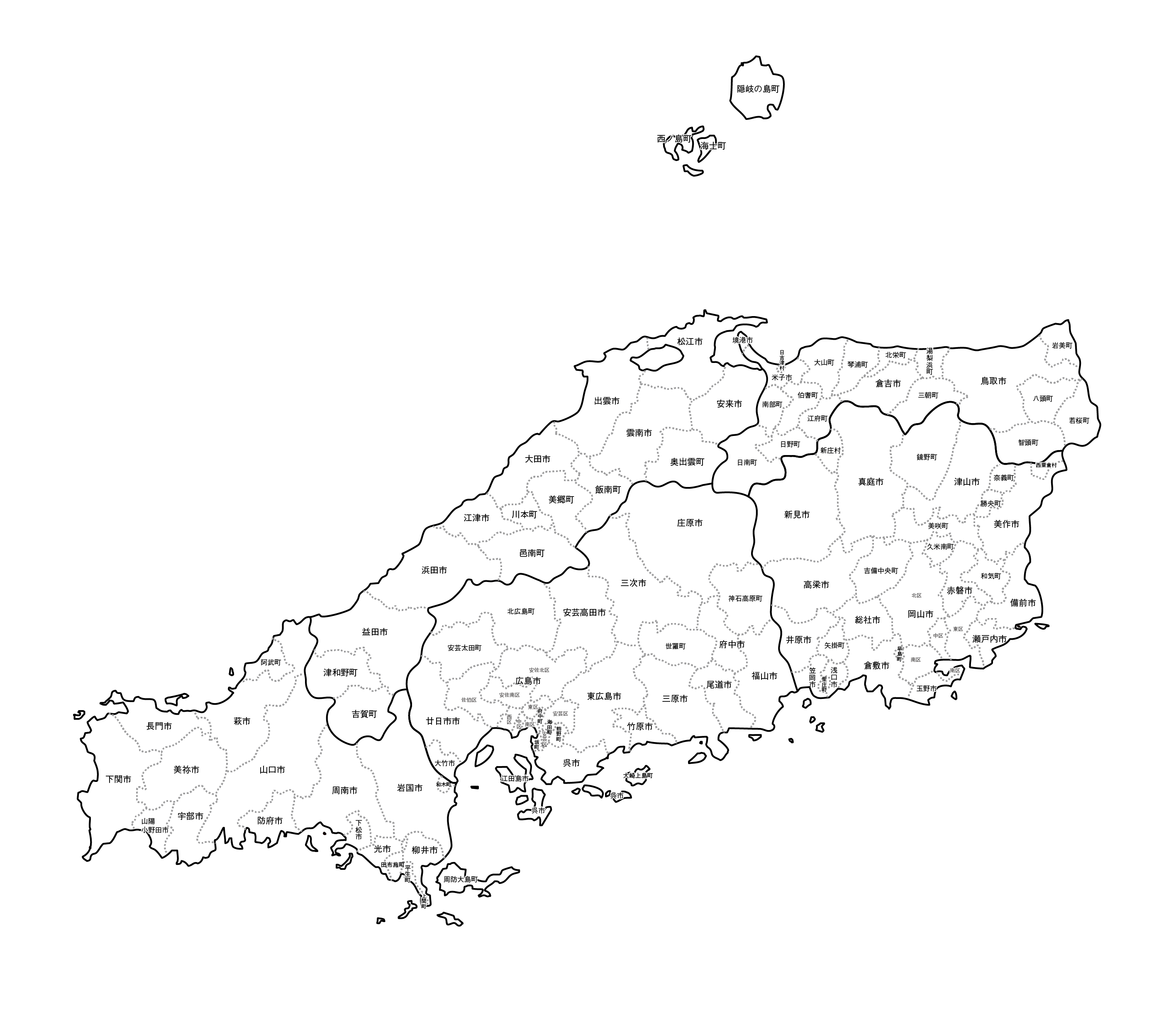[白地図]中国・市区町村名あり