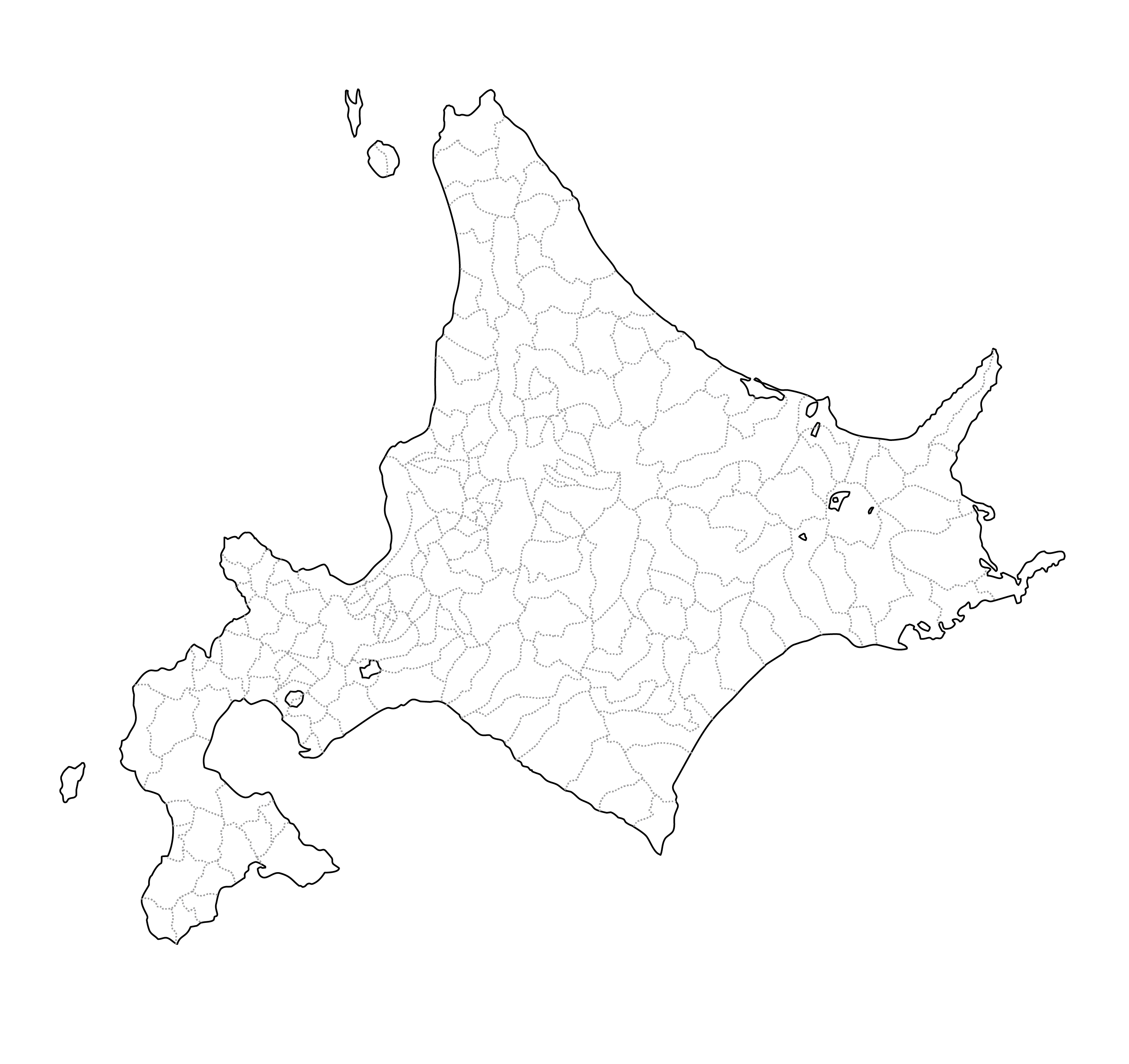 北海道地方の白地図イラスト無料素材集 県庁所在地 市町村名あり