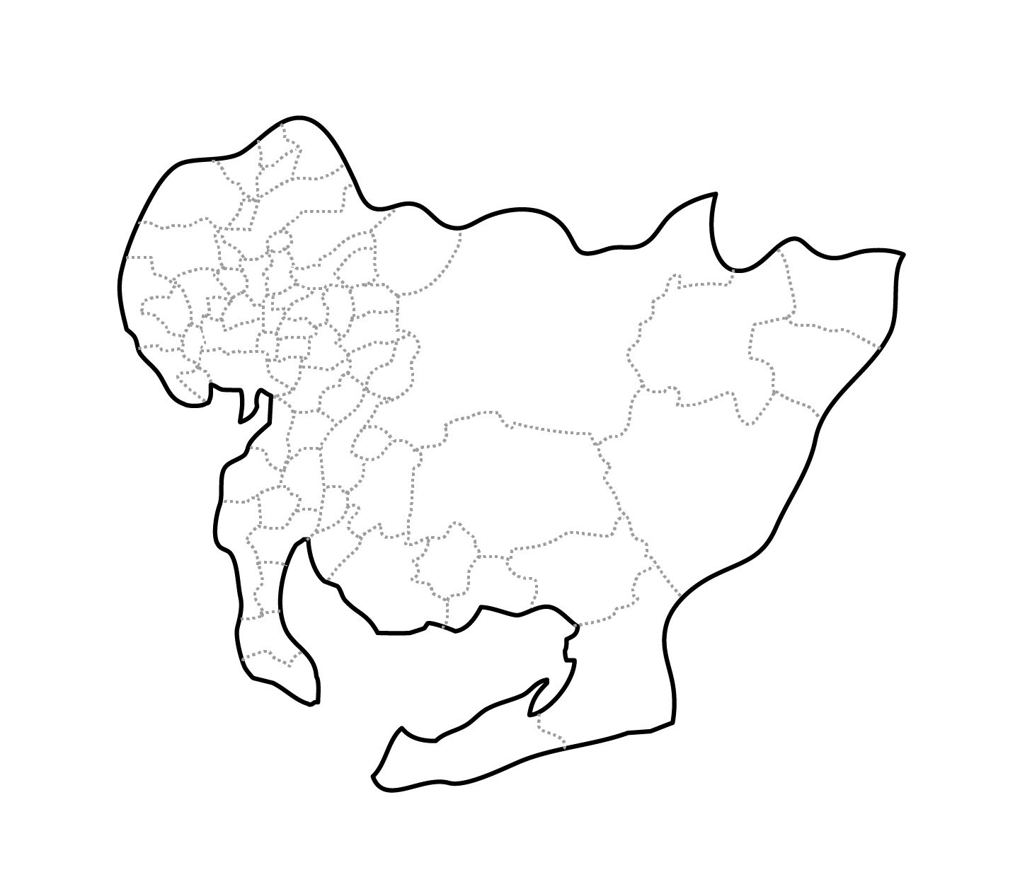 白地図フリーイラスト｜愛知県・ラインあり・市区町村名なし