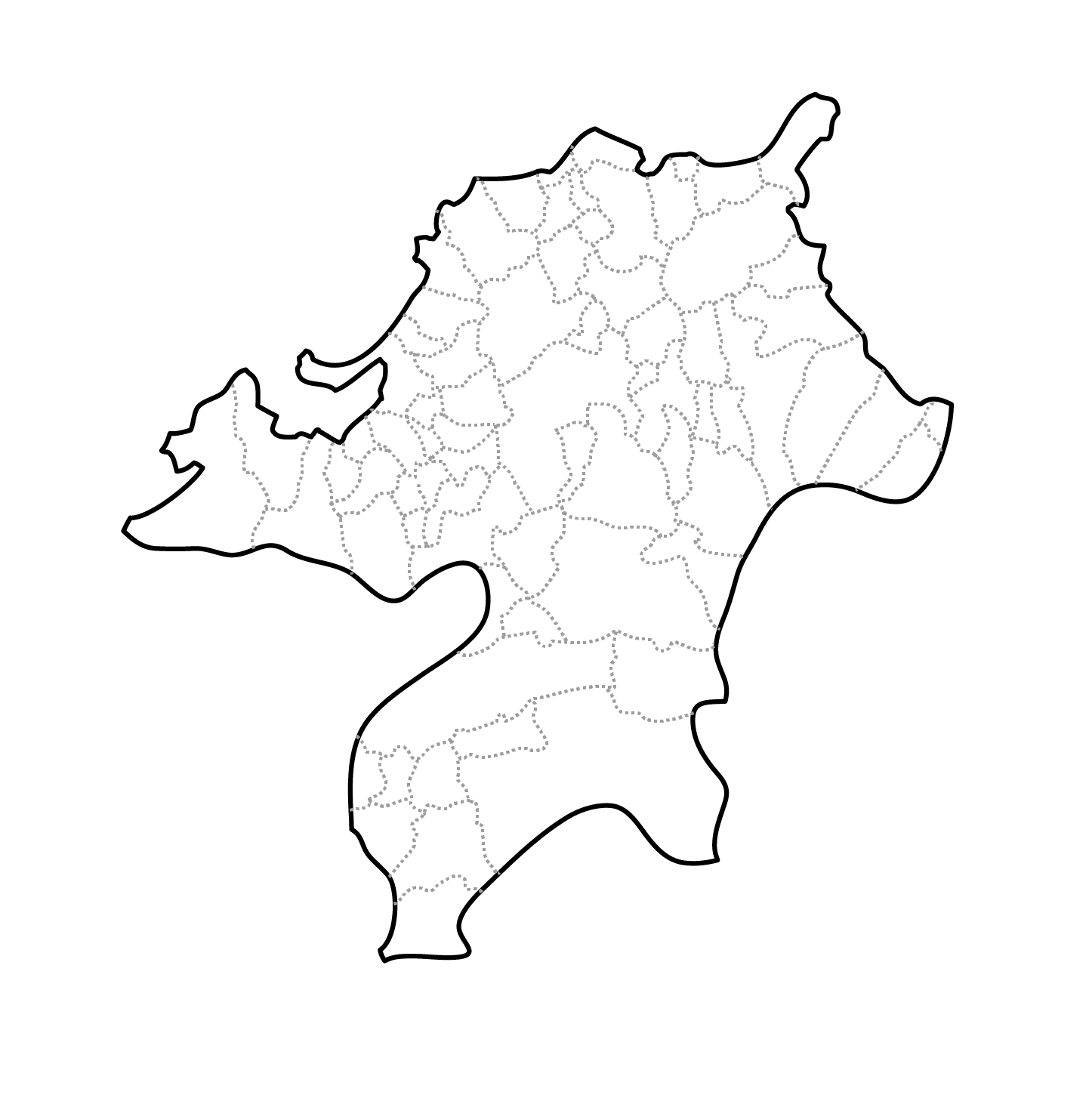 福岡県の白地図イラスト無料素材集 県庁所在地 市区町村名あり