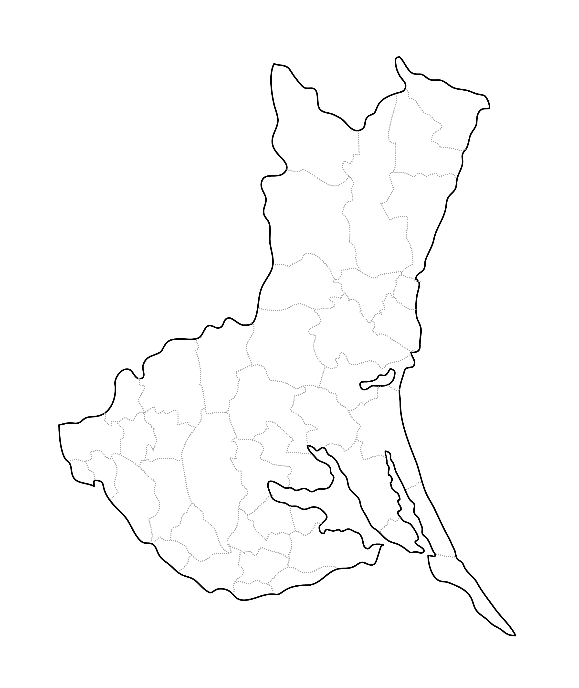 茨城県の白地図イラスト無料素材集 県庁所在地 市町村名あり