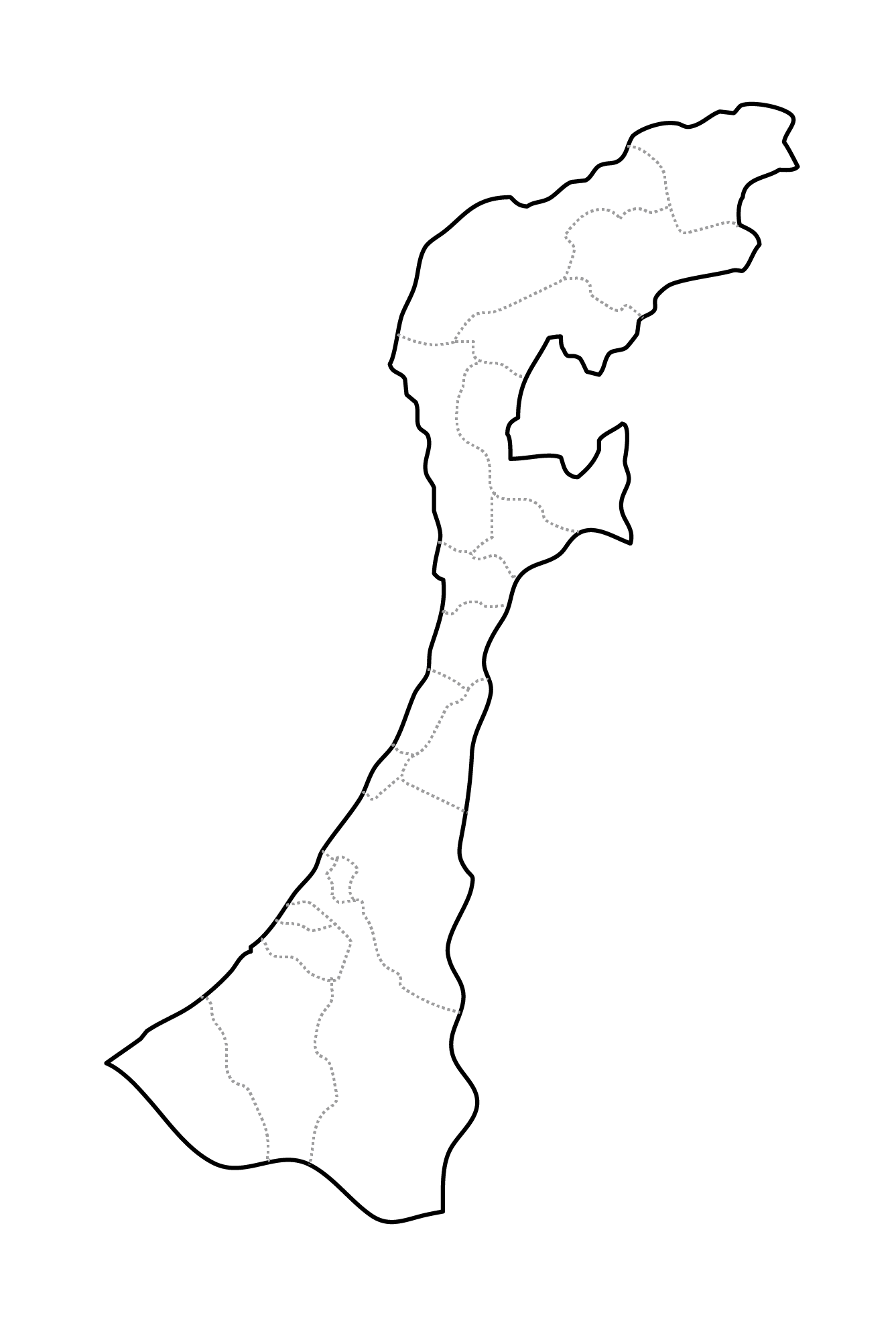 白地図フリーイラスト｜石川県・ラインあり・市区町村名なし