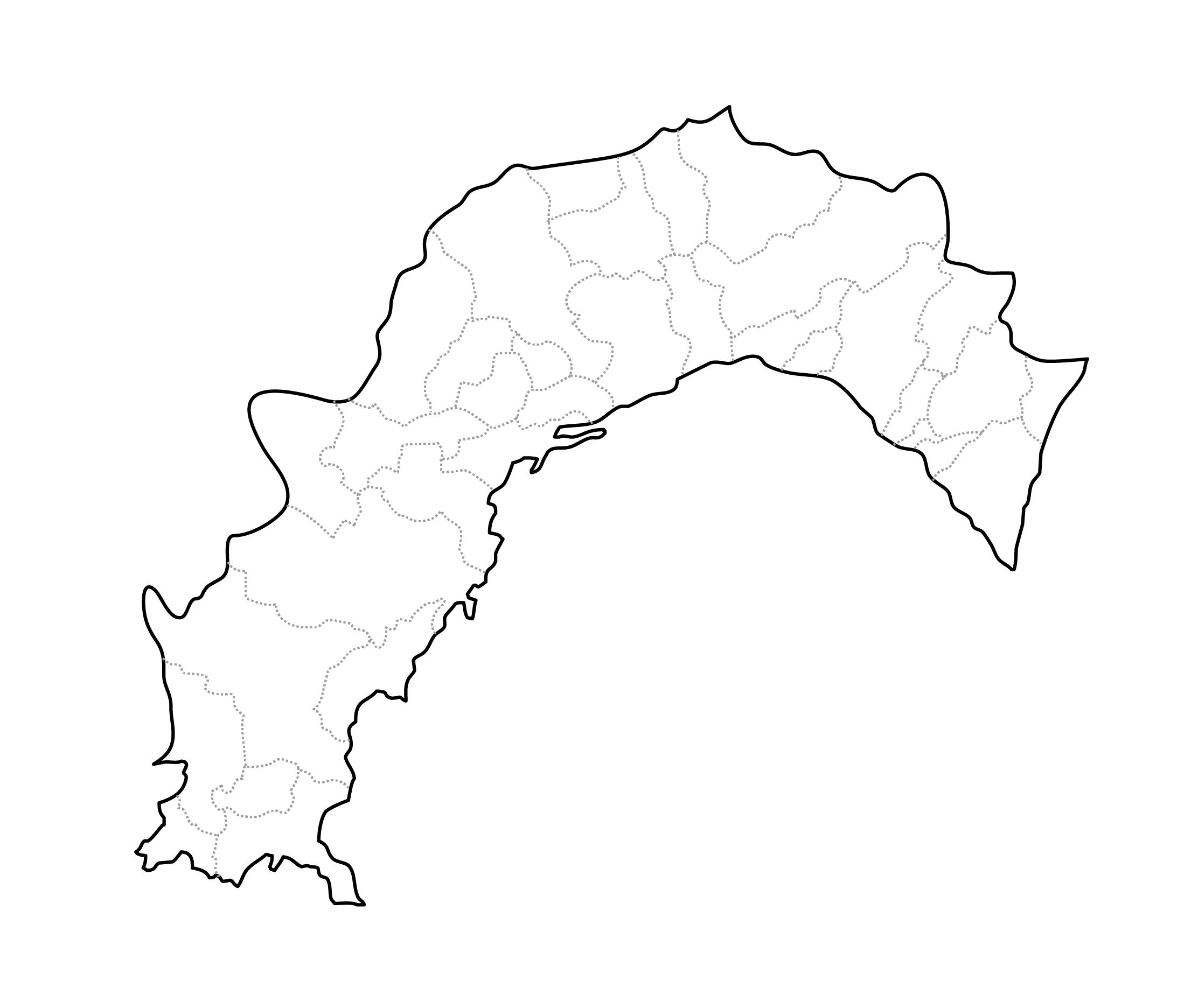 高知県の白地図イラスト無料素材集 県庁所在地 市町村名あり