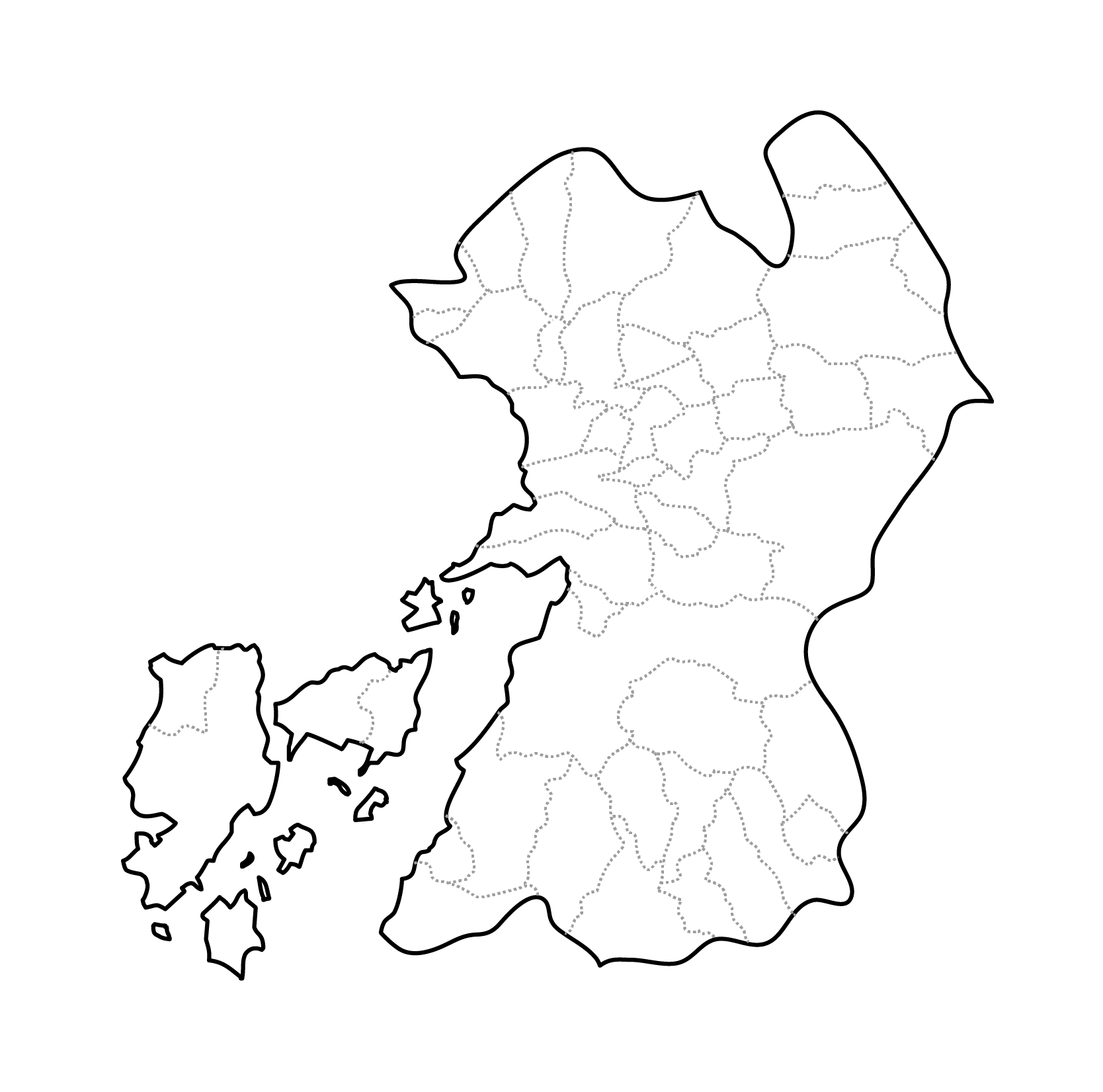 熊本県の白地図イラスト無料素材集 県庁所在地 市区町村名あり