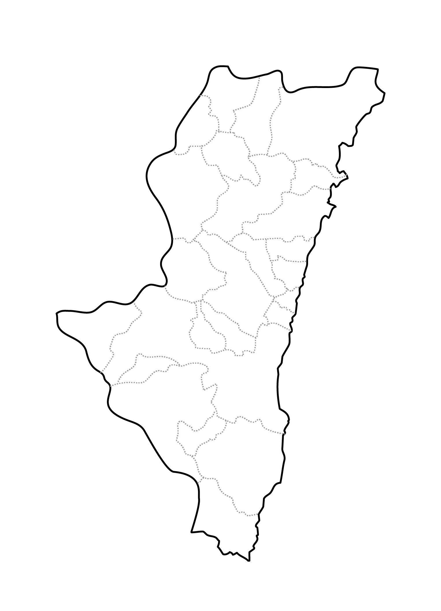 白地図フリーイラスト｜宮崎県・ラインあり・市区町村名なし