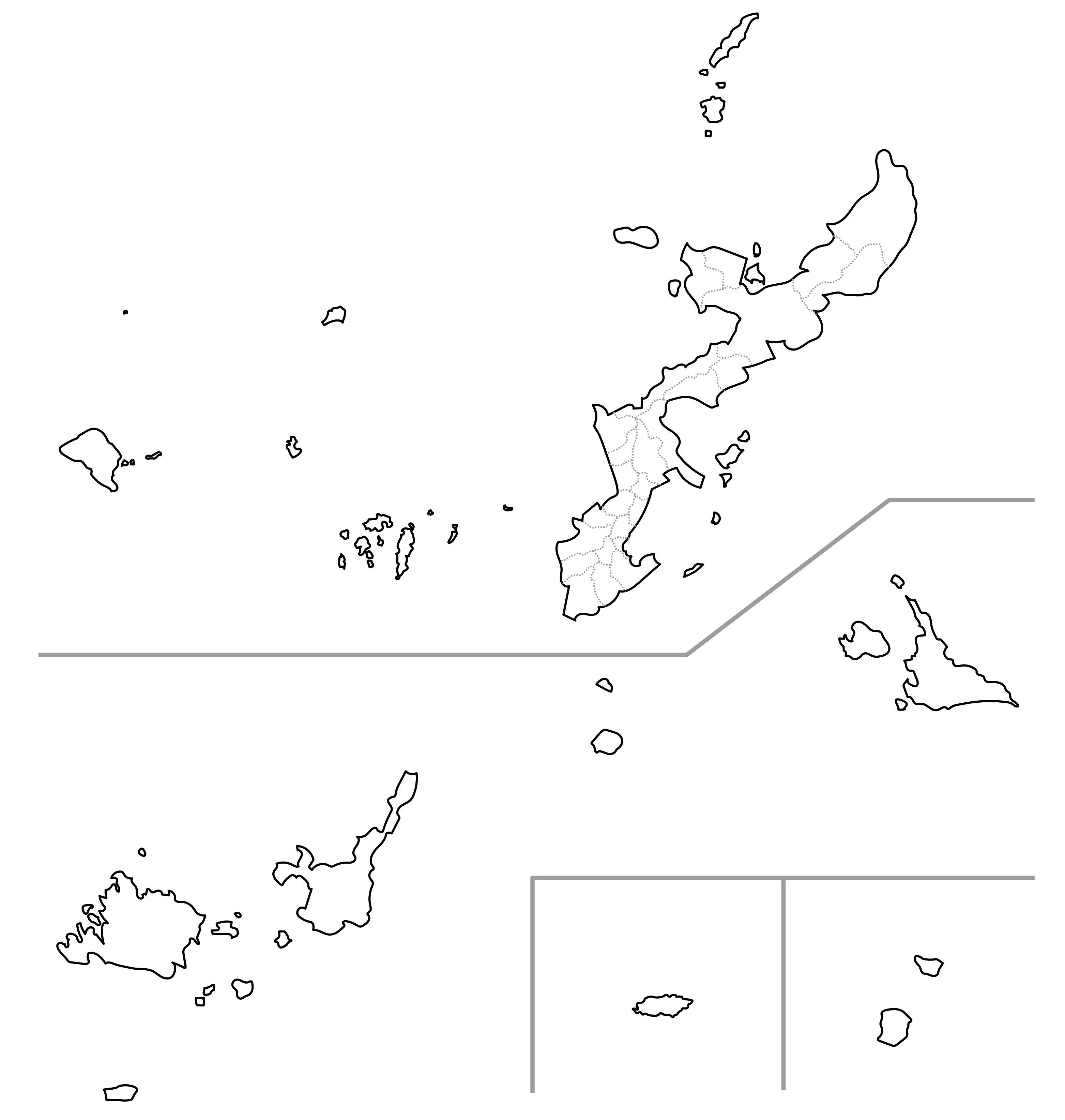 沖縄県の白地図イラスト無料素材集 県庁所在地 市町村名あり