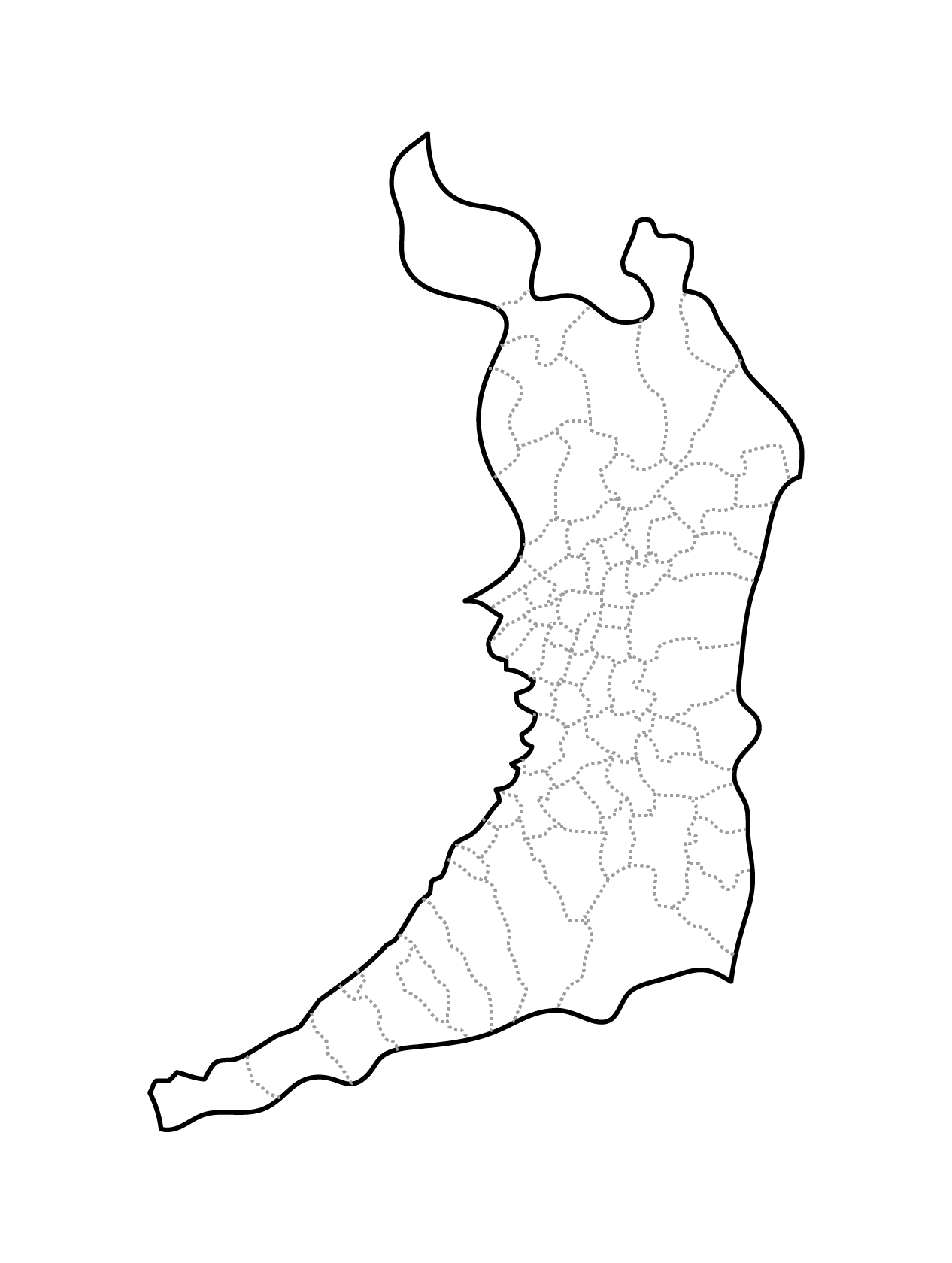 [白地図]大阪府・ラインあり・市区町村名なし