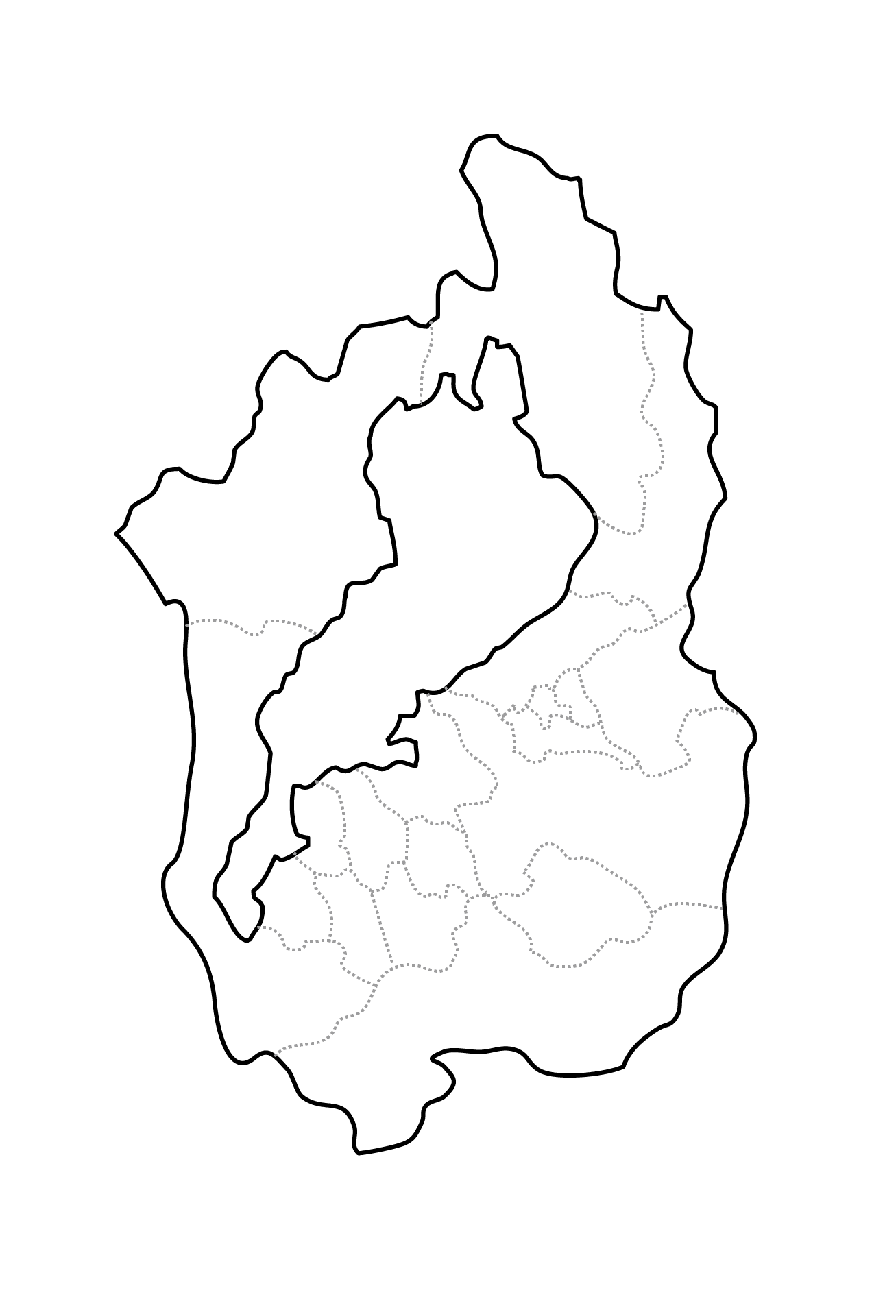 [白地図]滋賀県・ラインあり・市区町村名なし
