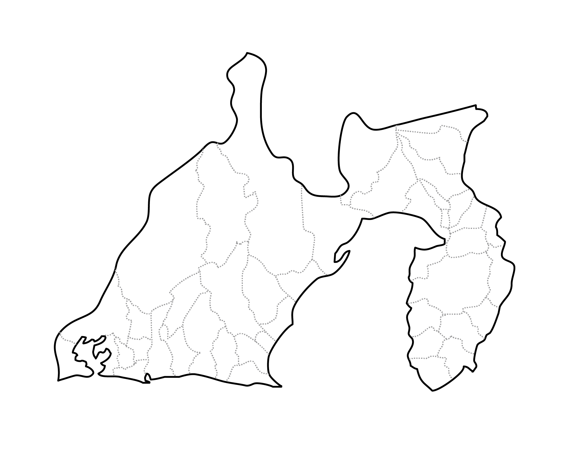 白地図フリーイラスト｜静岡県・ラインあり・市区町村名なし