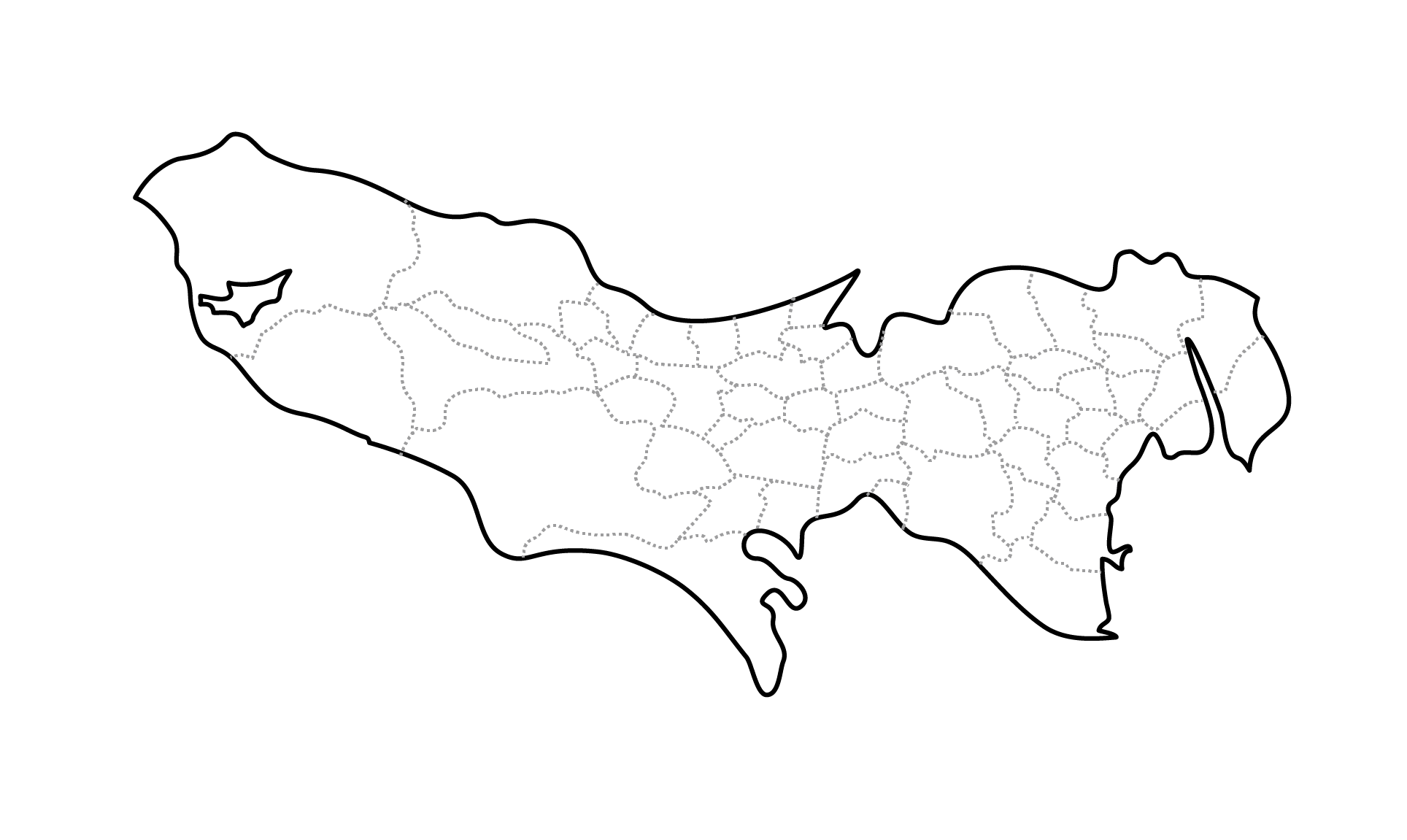 白地図フリーイラスト｜東京都・ラインあり・市区町村名なし