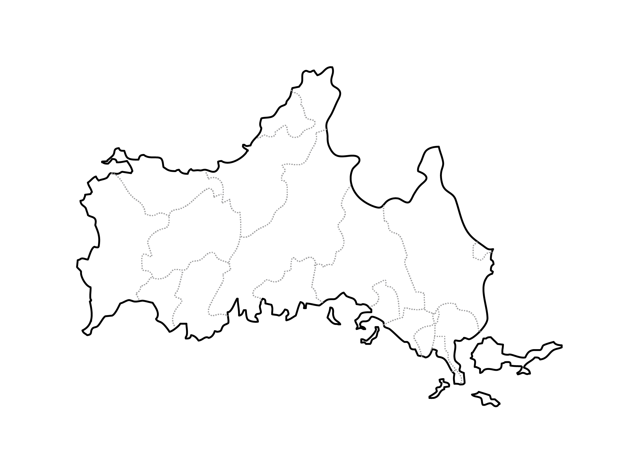 白地図フリーイラスト｜山口県・ラインあり・市区町村名なし