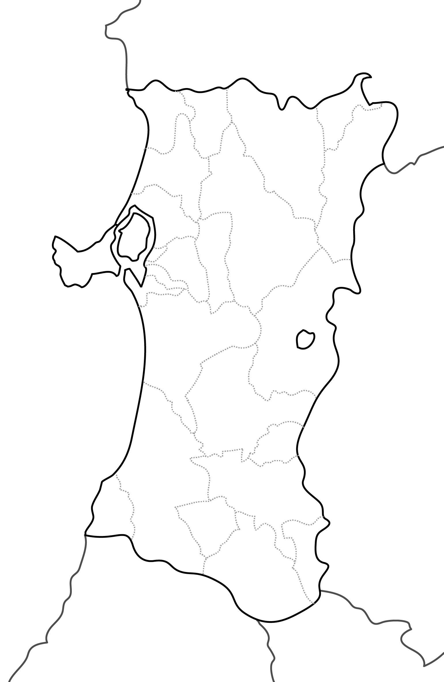 [白地図]秋田県・ラインあり・市区町村名なし・隣県なし
