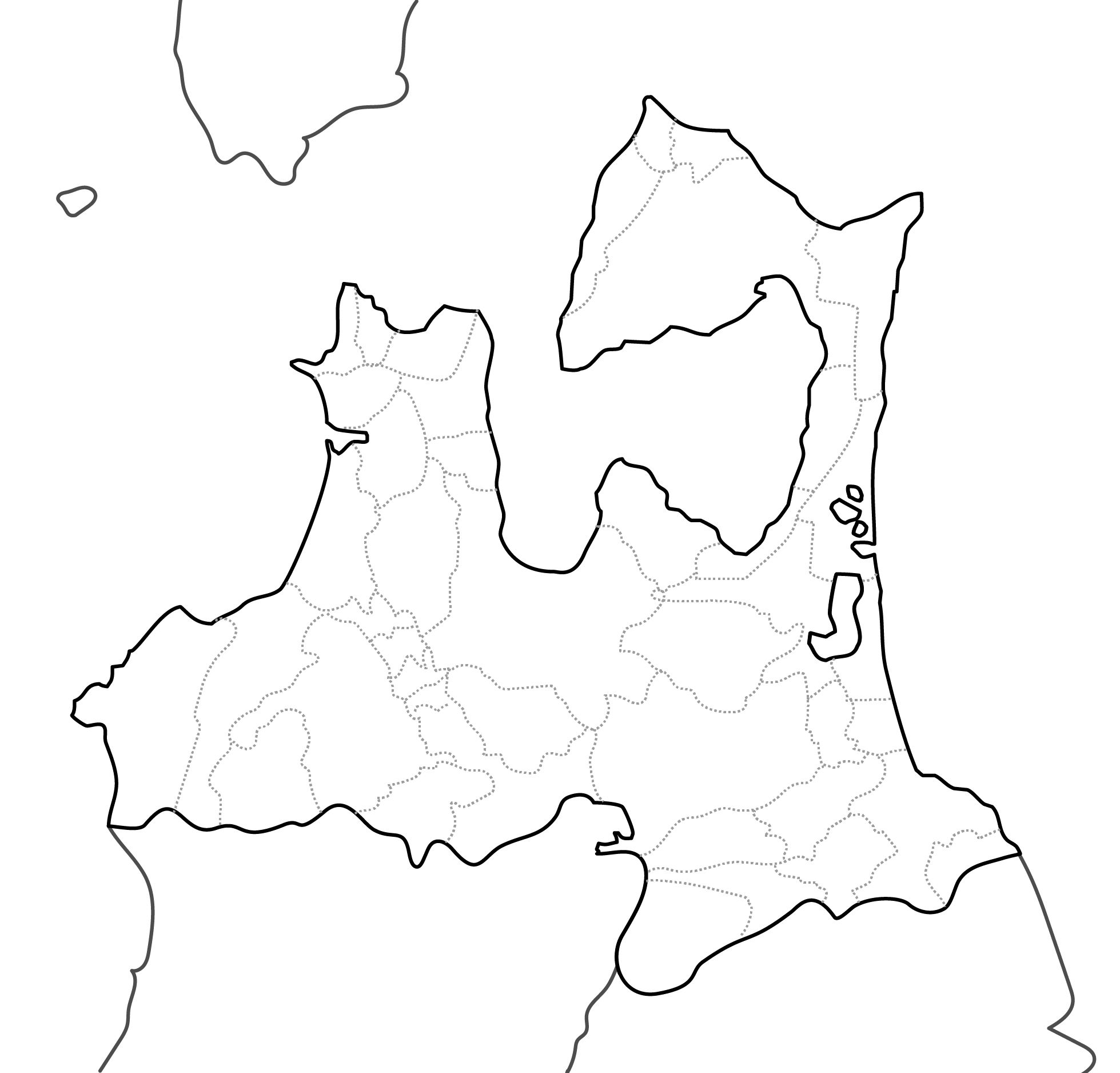 白地図フリーイラスト｜青森県・ラインあり・市区町村名なし・隣県なし