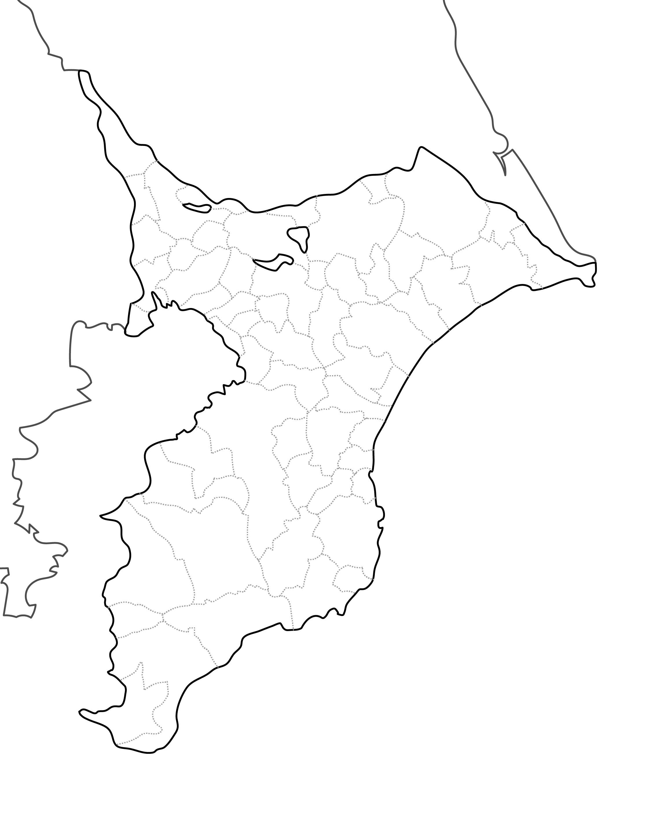 [白地図]千葉県・ラインあり・市区町村名なし・隣県なし