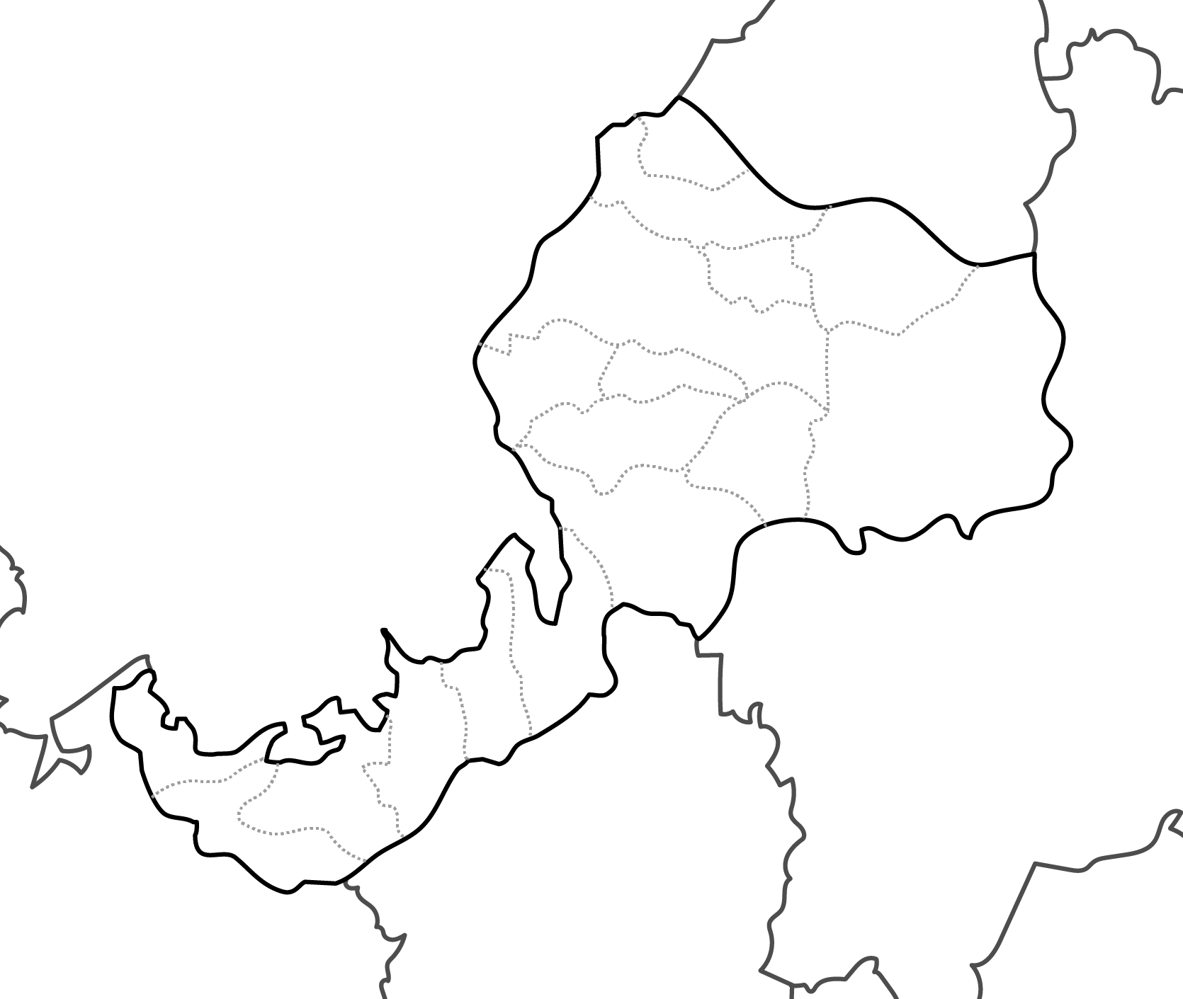 白地図フリーイラスト｜福井県・ラインあり・市区町村名なし・隣県あり