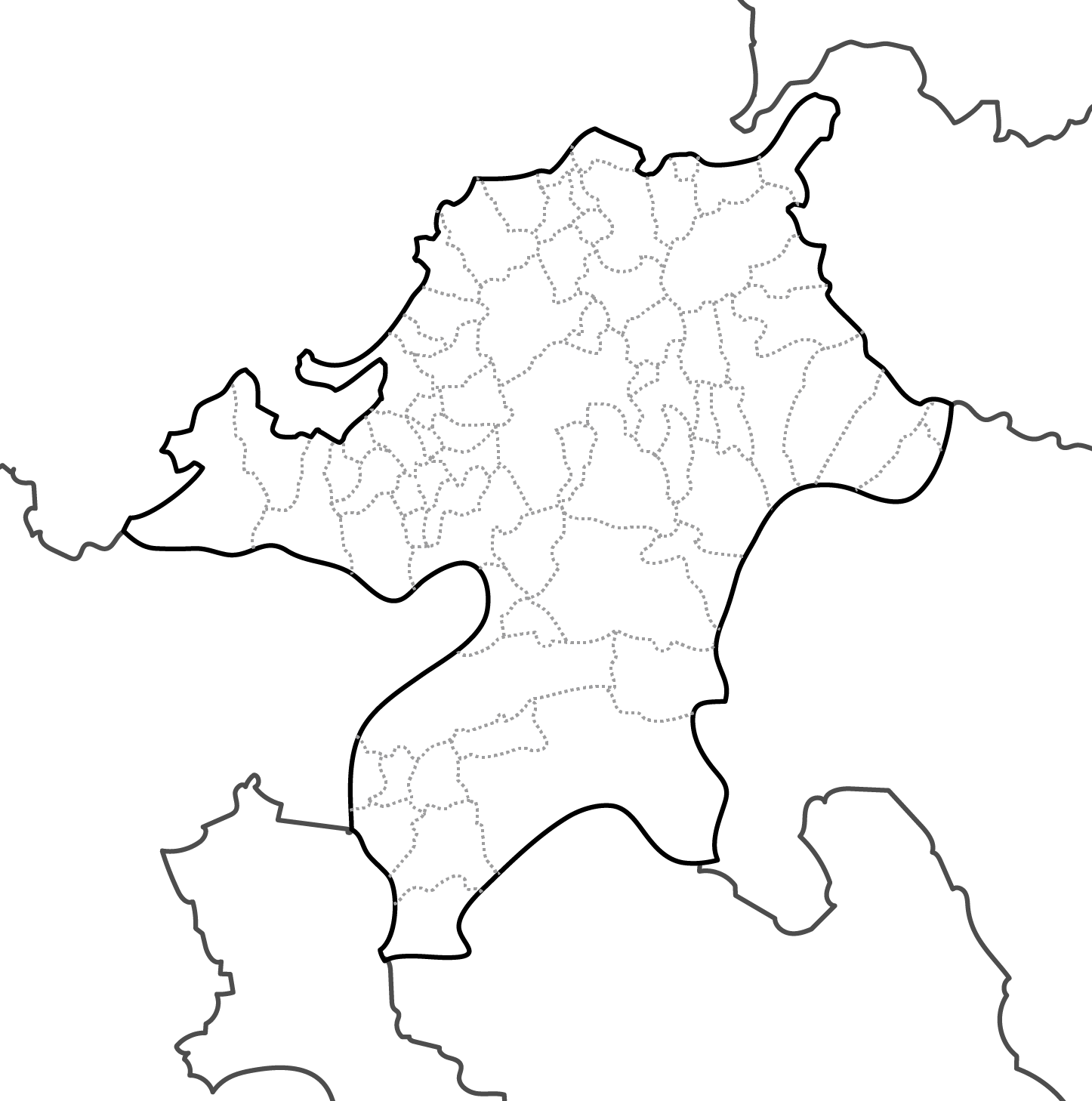 [白地図]福岡県・ラインあり・市区町村名なし・隣県なし