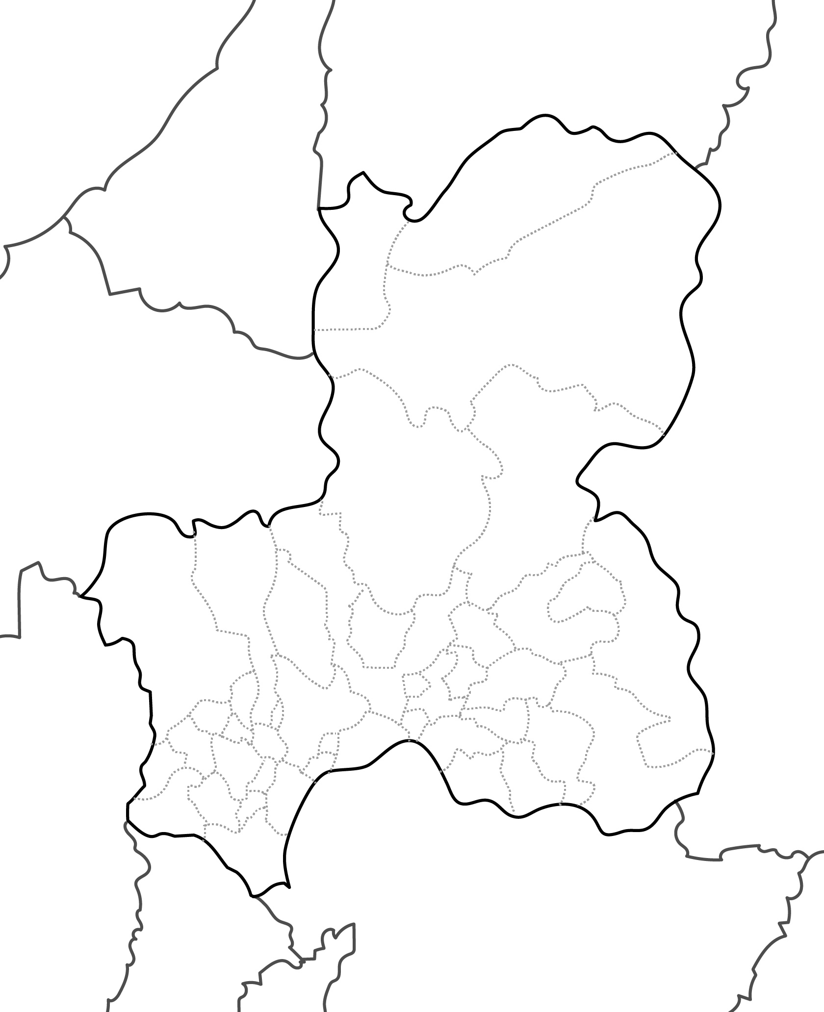 白地図フリーイラスト｜岐阜県・ラインあり・市区町村名なし・隣県あり