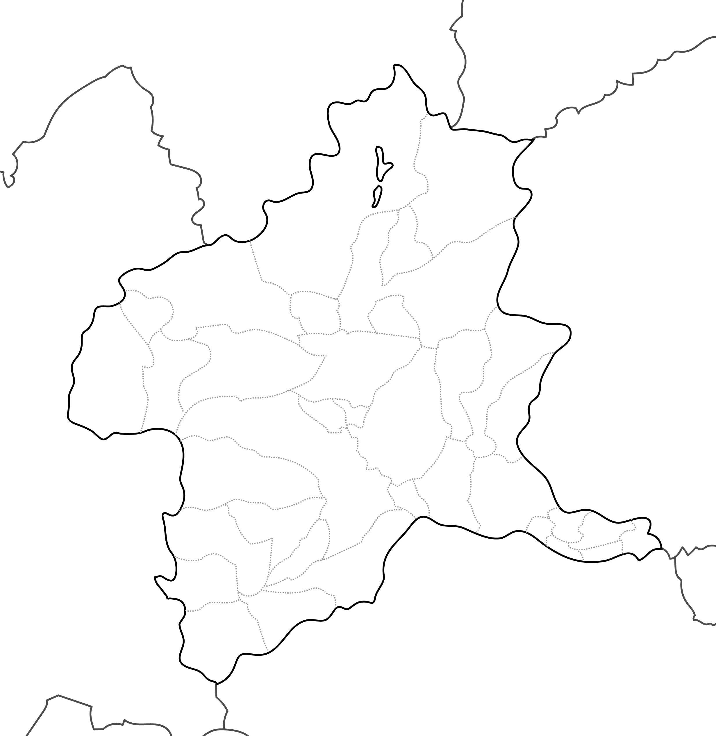[白地図]群馬県・ラインあり・市区町村名なし・隣県なし