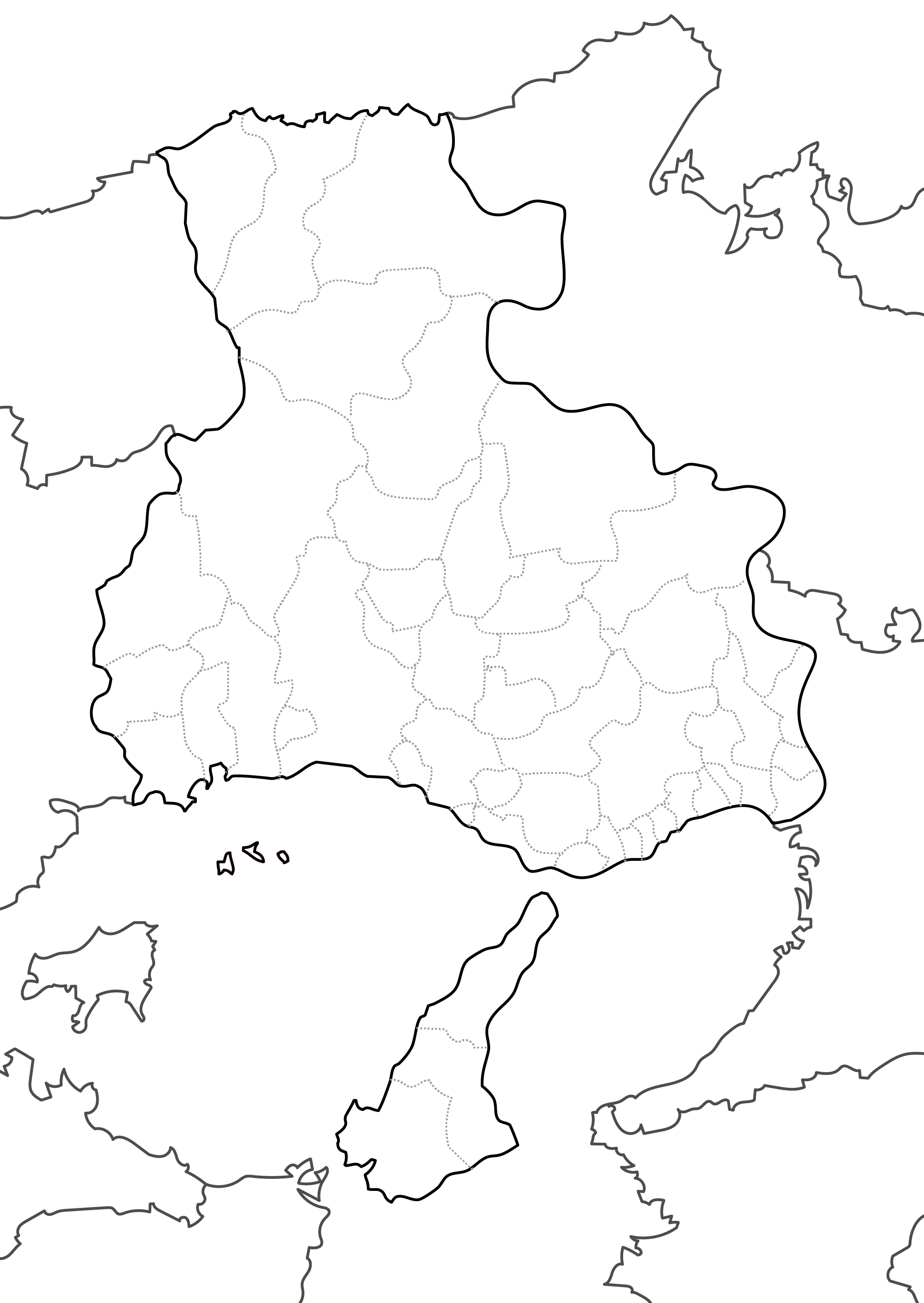 [白地図]兵庫県・ラインあり・市区町村名なし・隣県なし