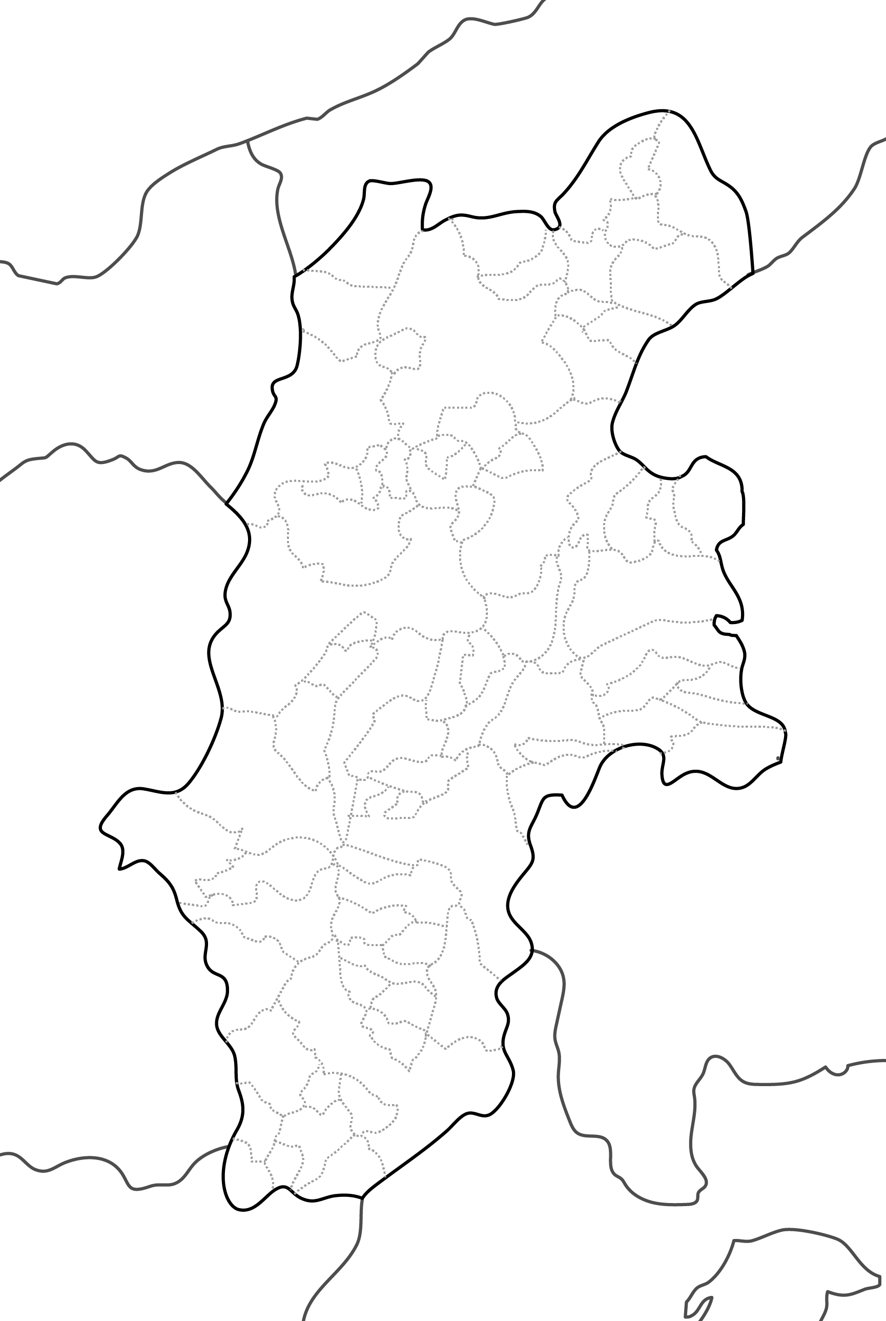 白地図フリーイラスト｜長野県・ラインあり・市区町村名なし・隣県あり