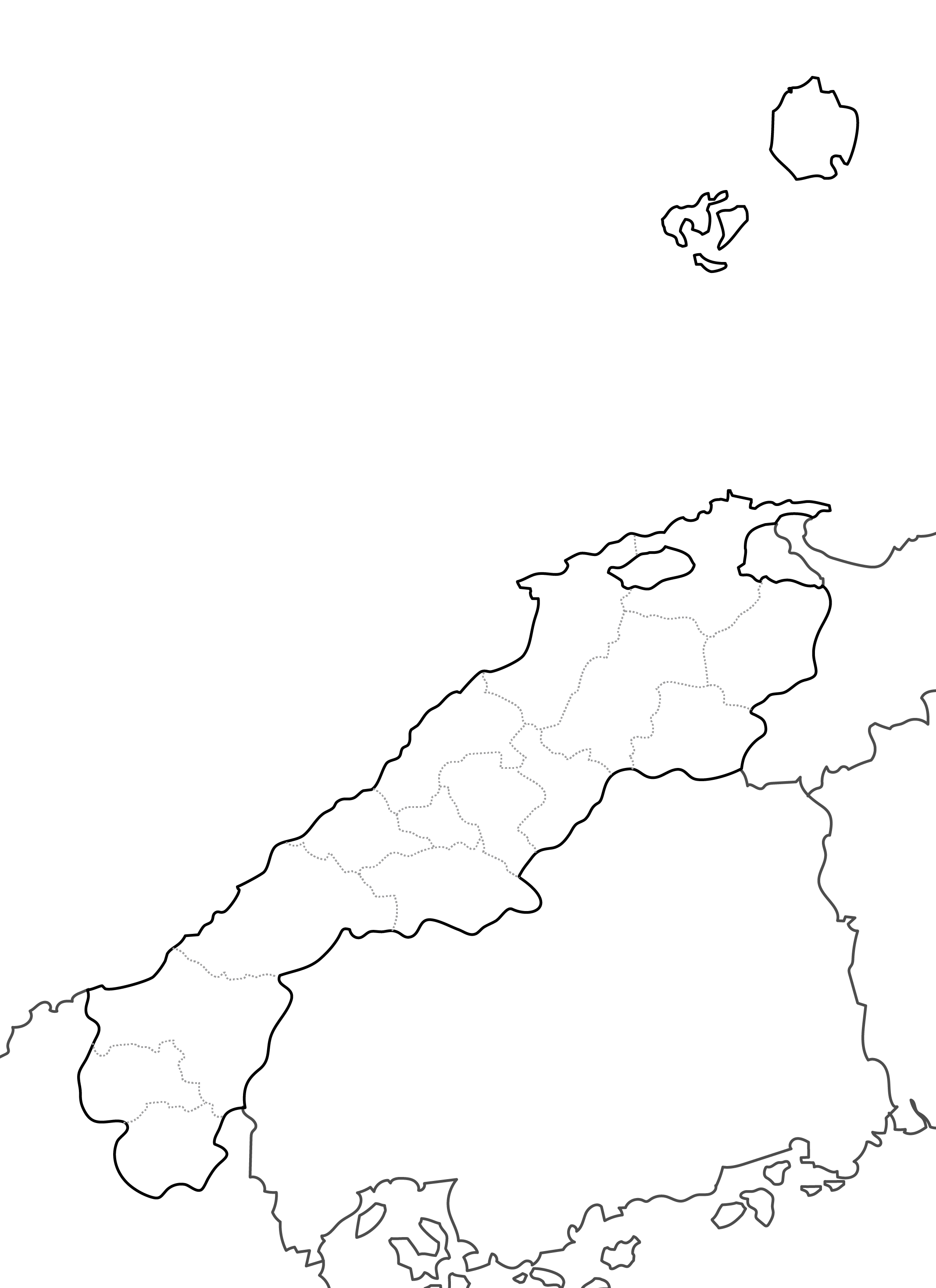 [白地図]島根県・ラインあり・市区町村名なし・隣県なし