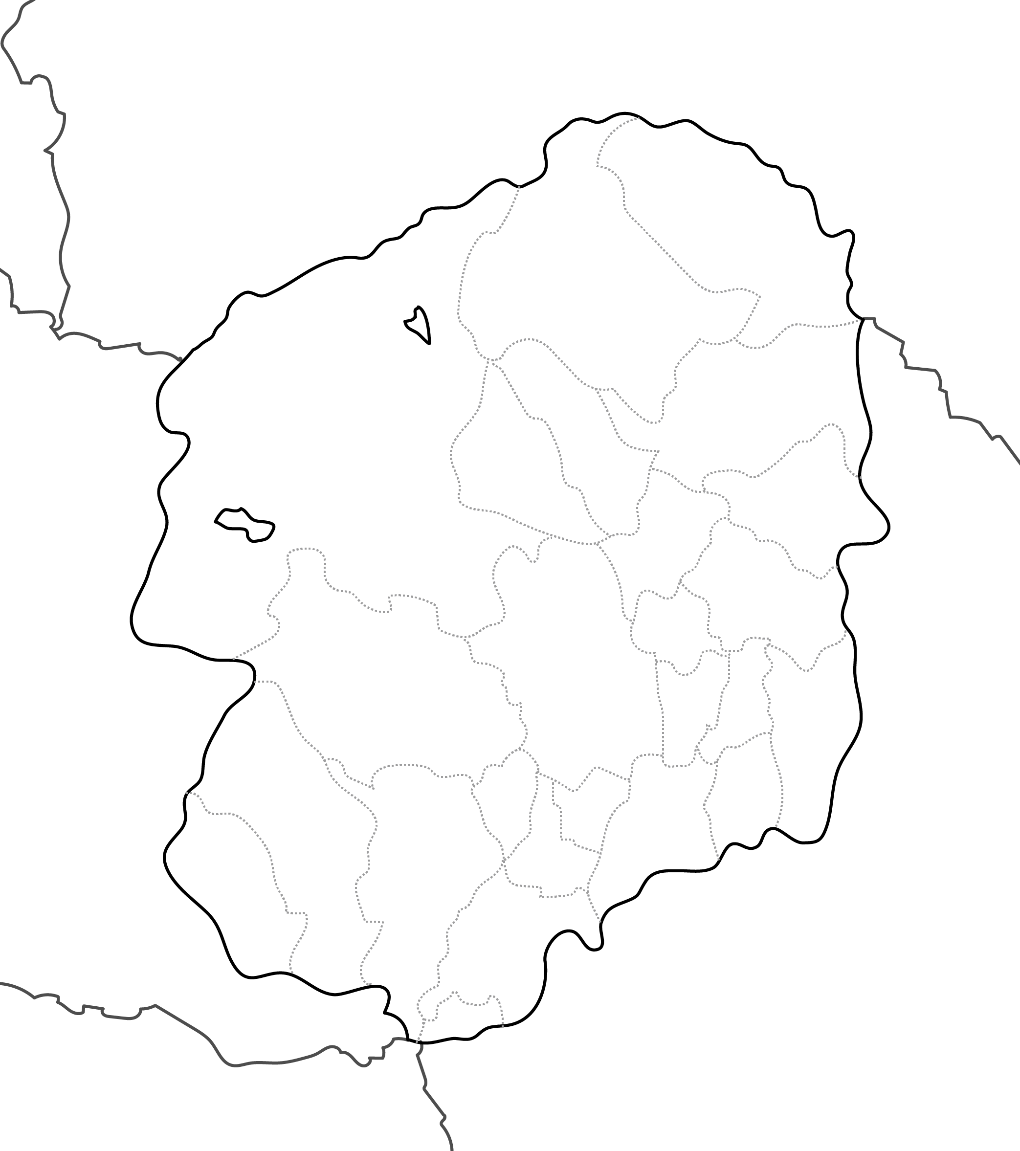 [白地図]栃木県・ラインあり・市区町村名なし・隣県なし