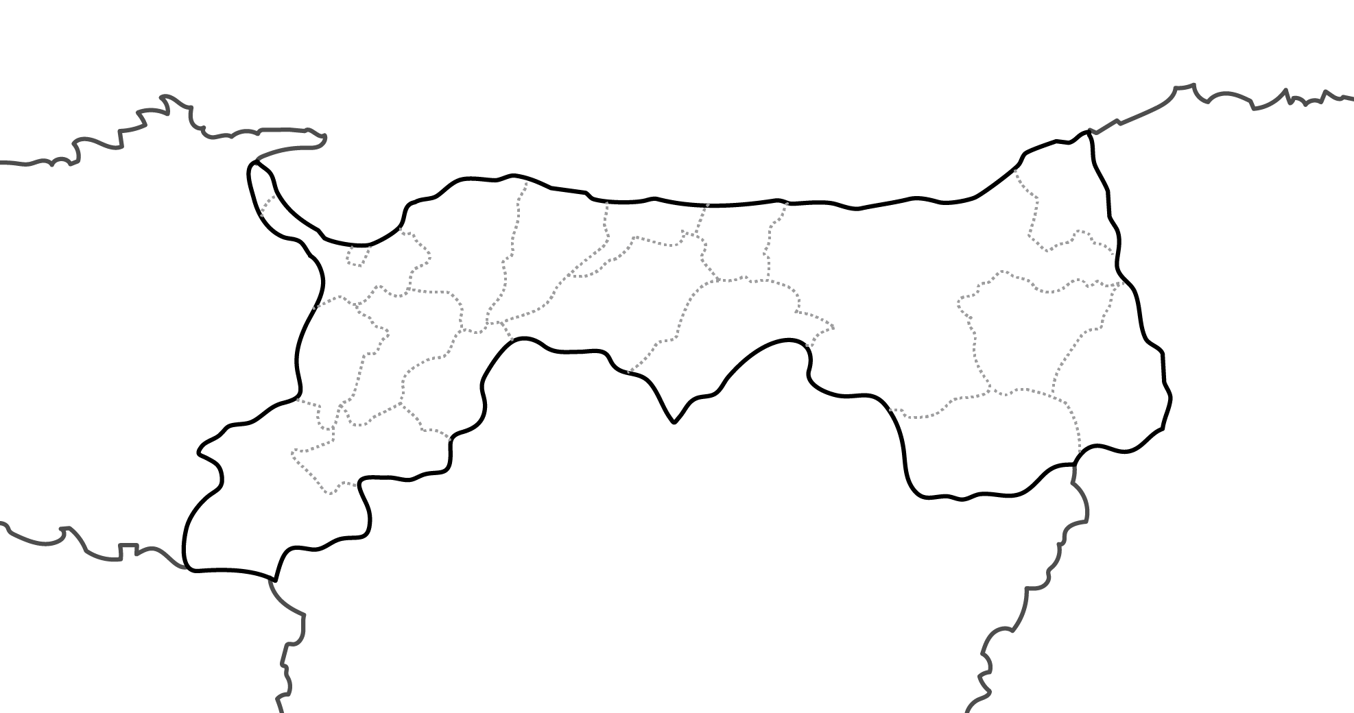 白地図フリーイラスト｜鳥取県・ラインあり・市区町村名なし・隣県あり