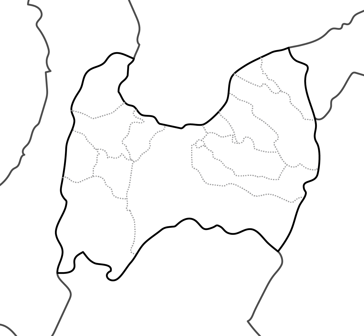 [白地図]富山県・ラインあり・市区町村名なし・隣県なし
